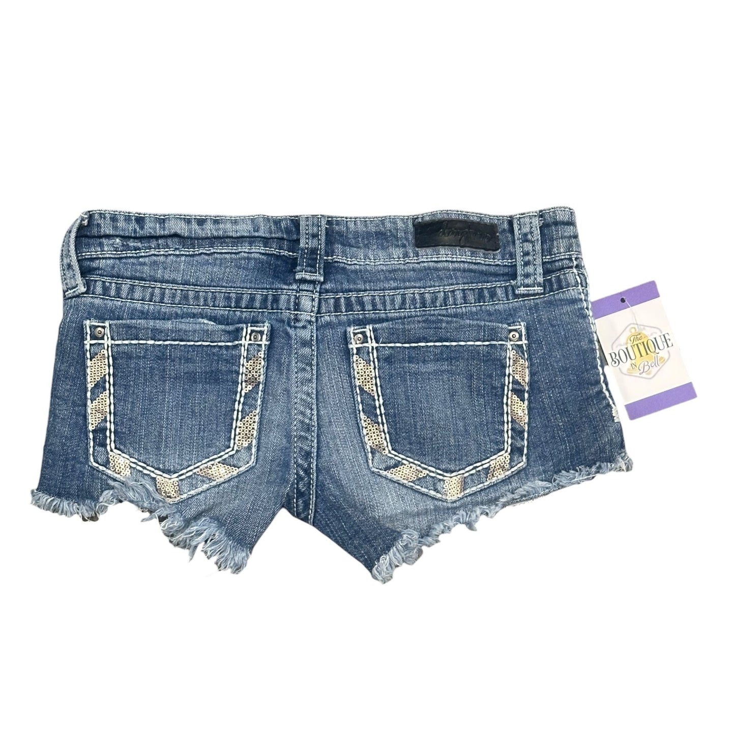 Daytrip Womens 25 Denim Shorts Sequin Accents Frayed Hem Stretch