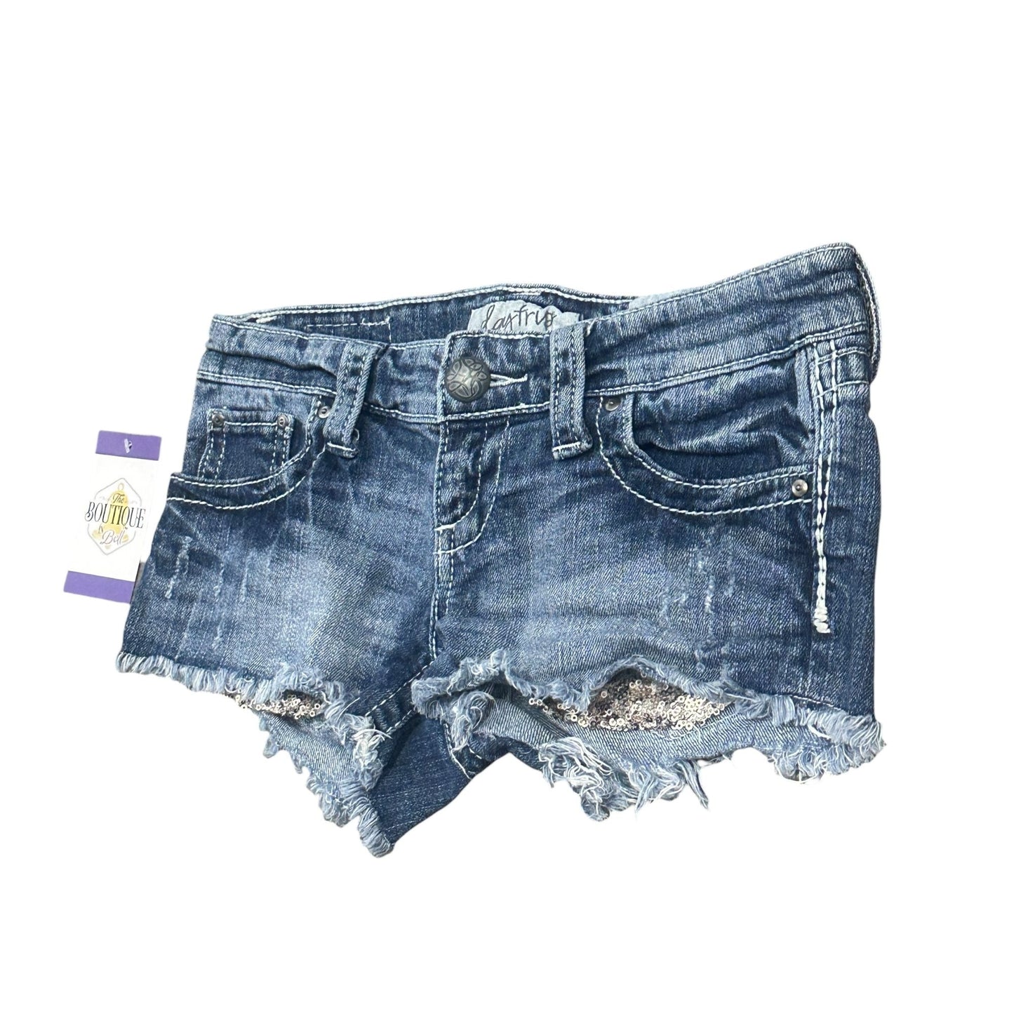 Daytrip Womens 25 Denim Shorts Sequin Accents Frayed Hem Stretch