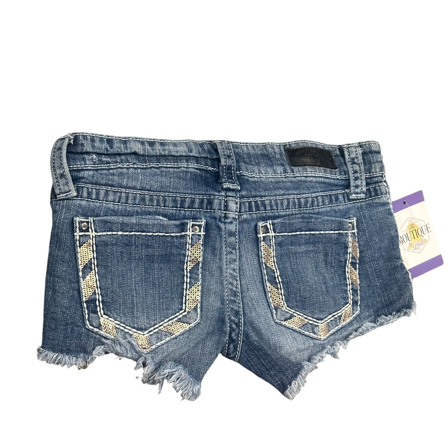 Daytrip Womens 25 Denim Shorts Sequin Accents Frayed Hem Stretch