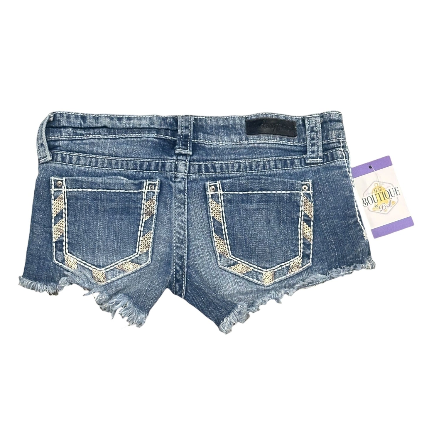 Daytrip Womens 25 Denim Shorts Sequin Accents Frayed Hem Stretch