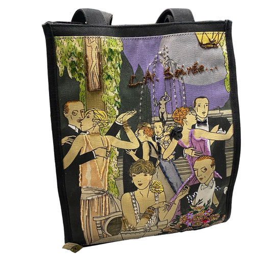 La Soiree Canvas Tote Bag Sequined Beaded Lined 11x 9 Gatsby Dancing Art Deco