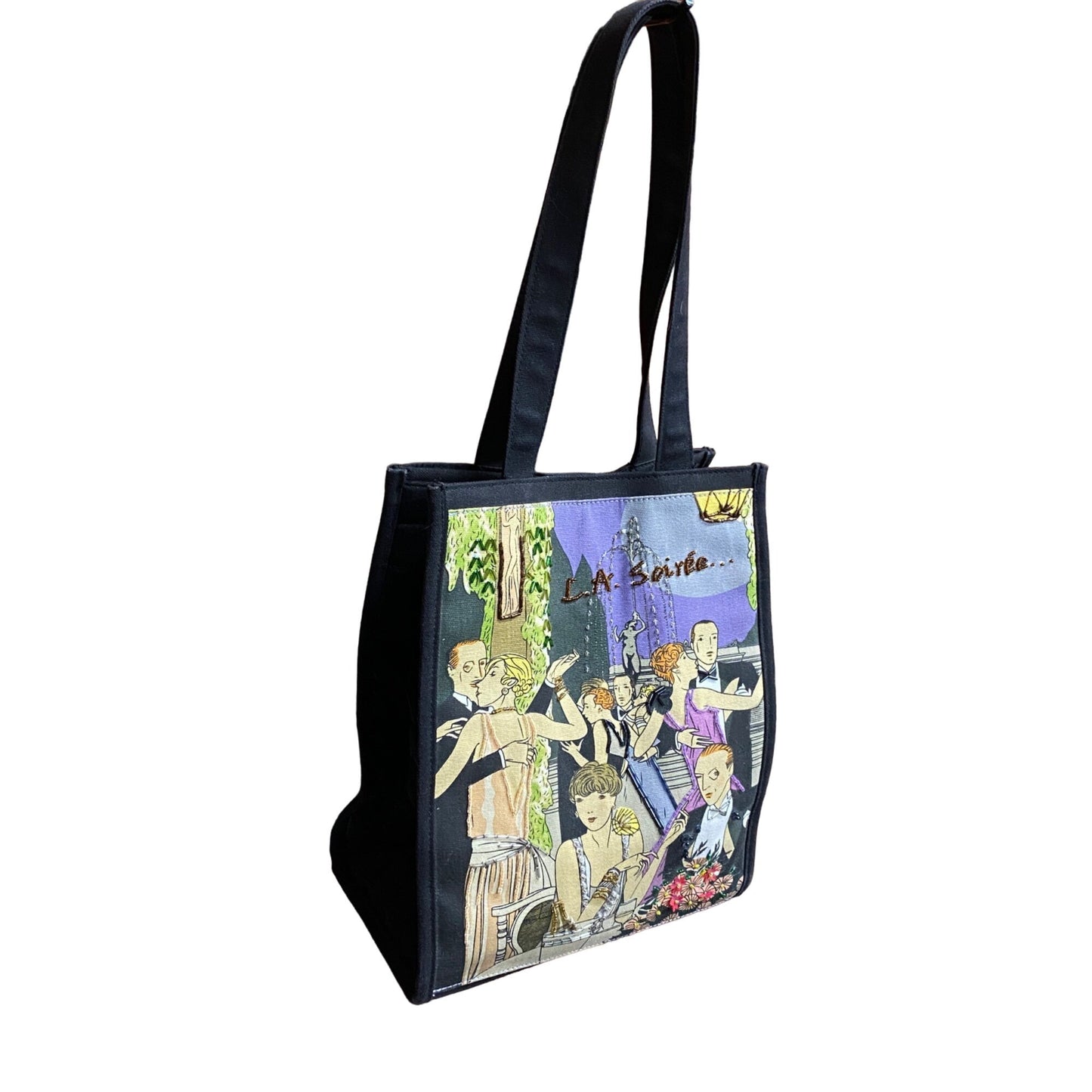 La Soiree Canvas Tote Bag Sequined Beaded Lined 11x 9 Gatsby Dancing Art Deco