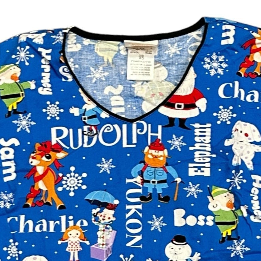 Christmas Scrub Top Rudolph the Red Nose Reindeer XS Festive Nursing Uniform