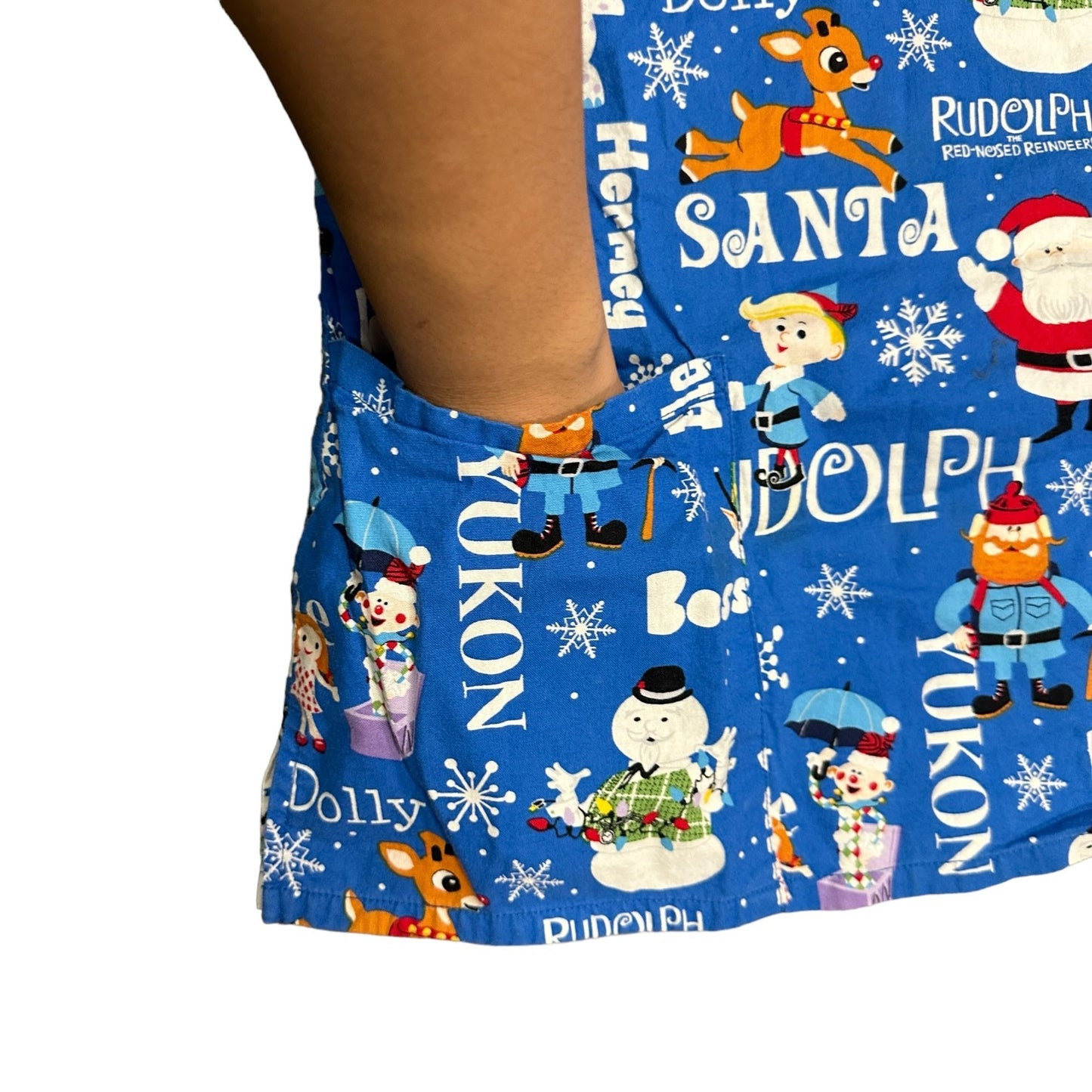 Christmas Scrub Top Rudolph the Red Nose Reindeer XS Festive Nursing Uniform