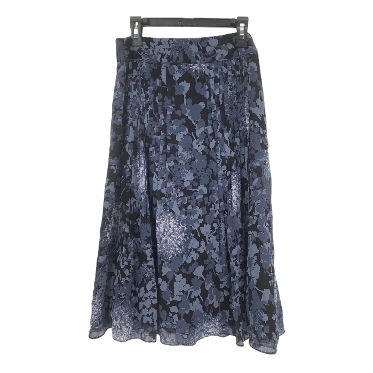 Ann Taylor Womens 2 Gray Blue Floral Silk Midi Skirt Lined Side Zip Abstract