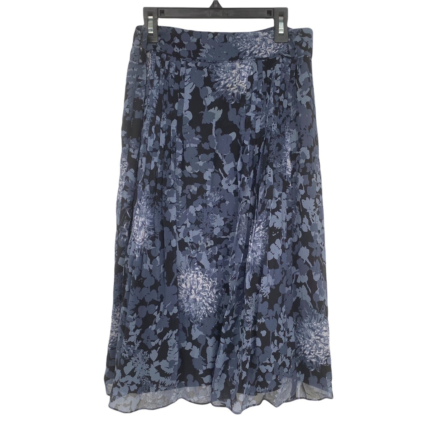 Ann Taylor Womens 2 Gray Blue Floral Silk Midi Skirt Lined Side Zip Abstract