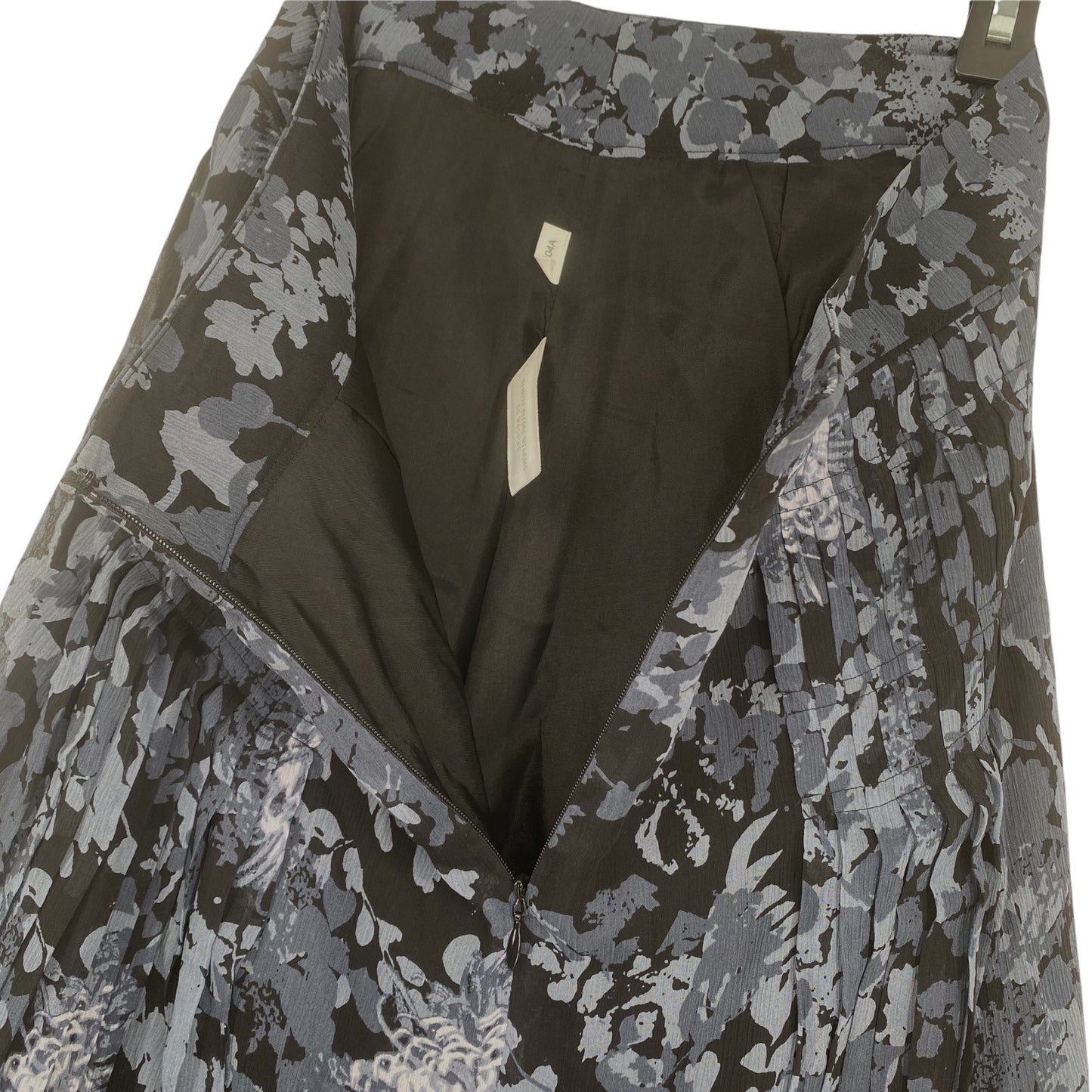 Ann Taylor Womens 2 Gray Blue Floral Silk Midi Skirt Lined Side Zip Abstract