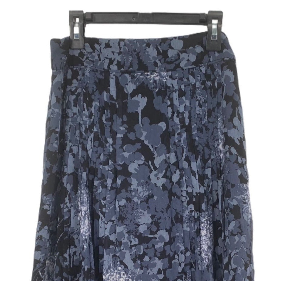 Ann Taylor Womens 2 Gray Blue Floral Silk Midi Skirt Lined Side Zip Abstract