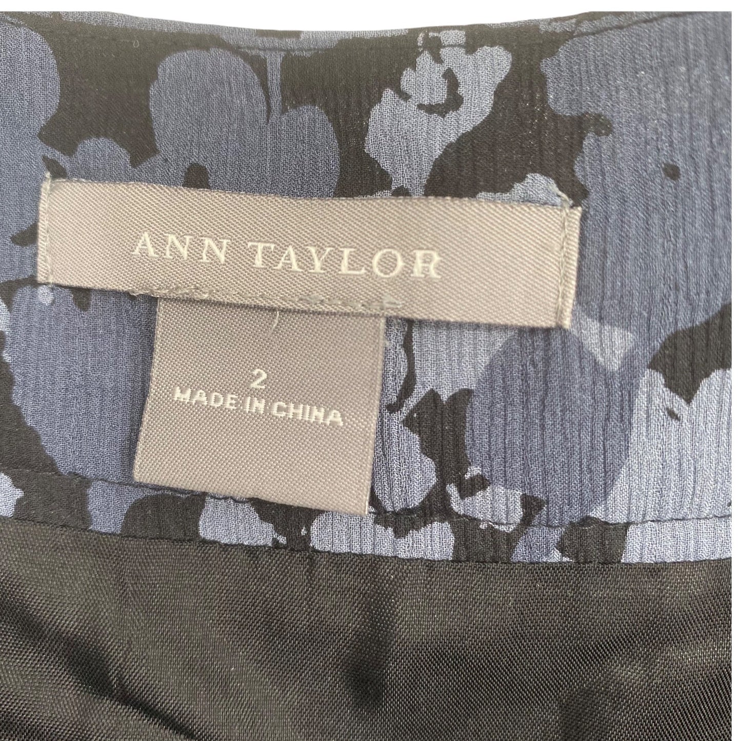 Ann Taylor Womens 2 Gray Blue Floral Silk Midi Skirt Lined Side Zip Abstract