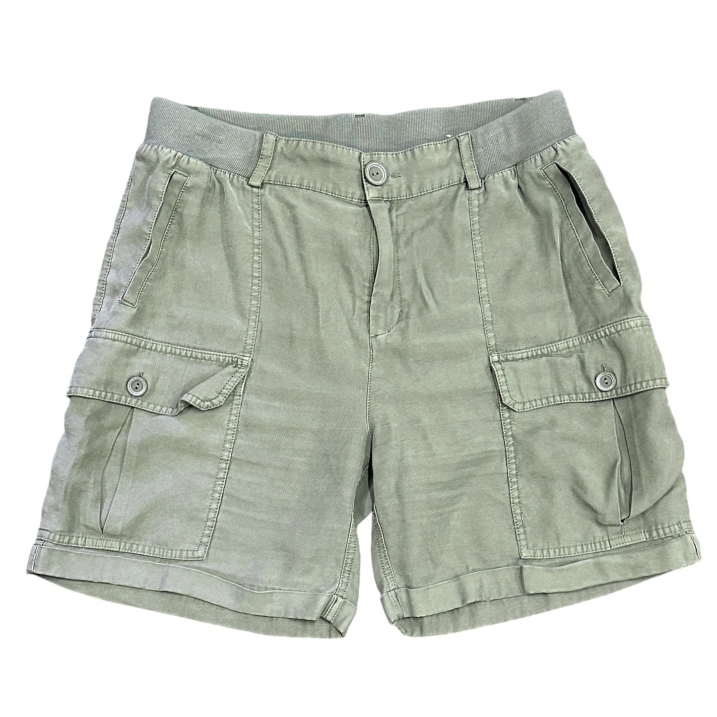 Soft Surroundings Womens PM Pali Cargo Shorts Olive Green Cuffed Elastic Waist