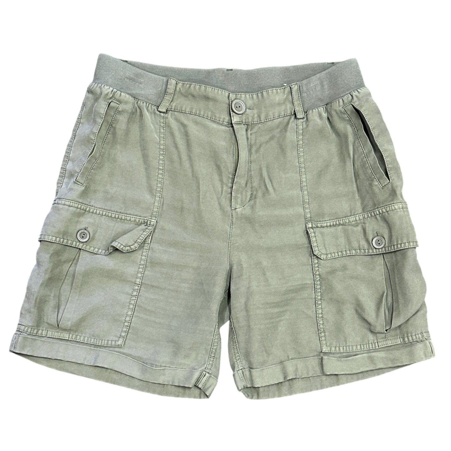 Soft Surroundings Womens PM Pali Cargo Shorts Olive Green Cuffed Elastic Waist