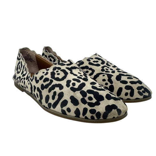 Lucky Brand Womens 9M Cloeey Scalloped Leopard Print Leather Flat Loafer Stone