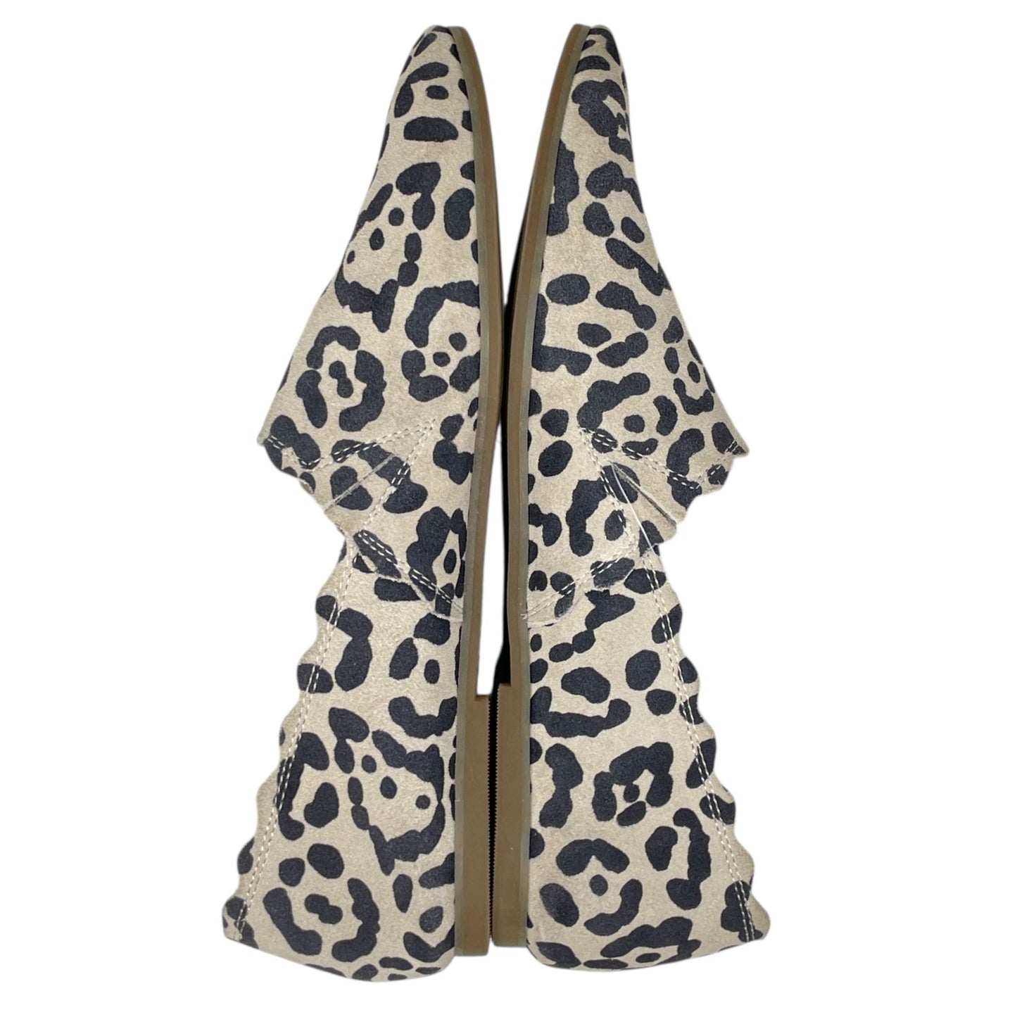 Lucky Brand Womens 9M Cloeey Scalloped Leopard Print Leather Flat Loafer Stone