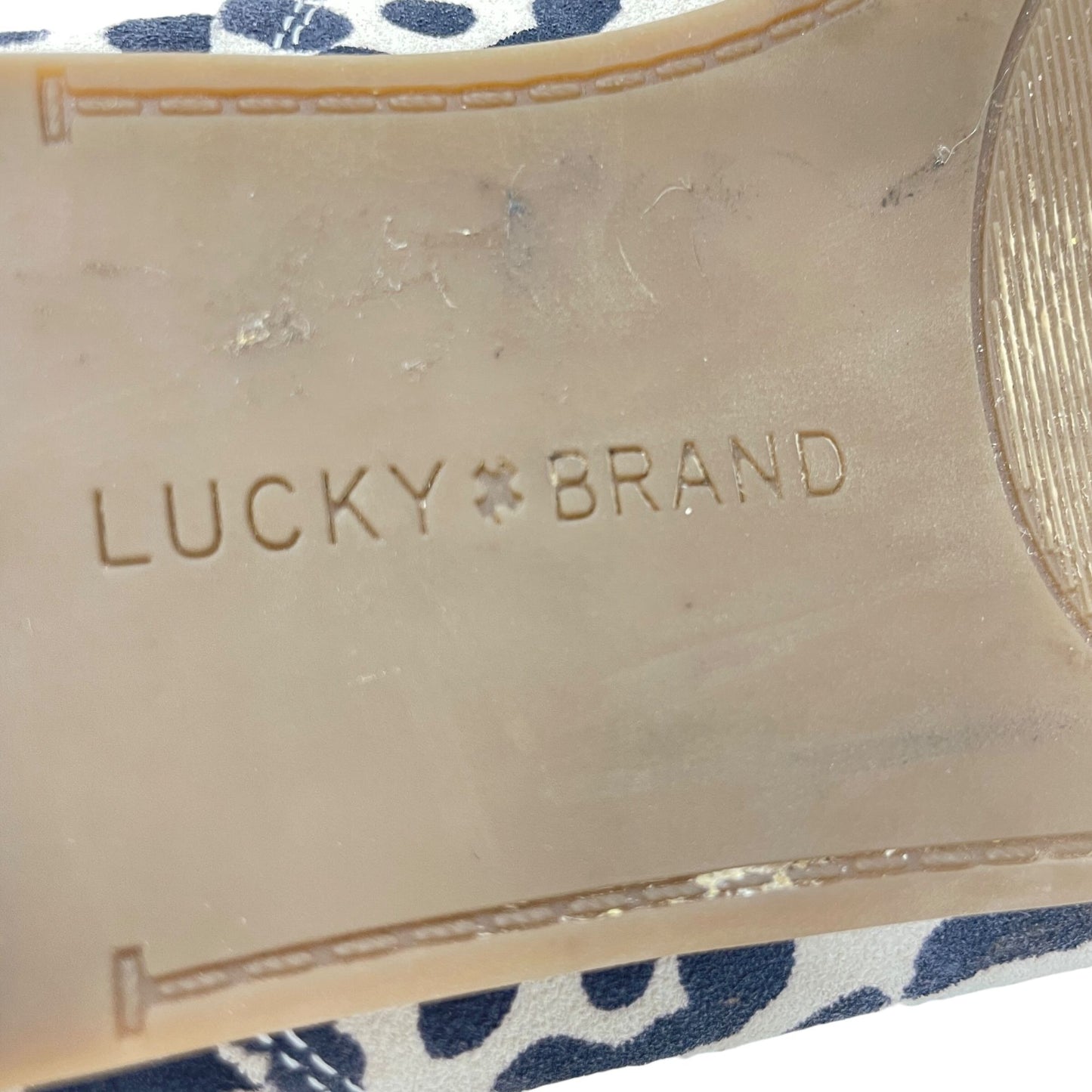 Lucky Brand Womens 9M Cloeey Scalloped Leopard Print Leather Flat Loafer Stone