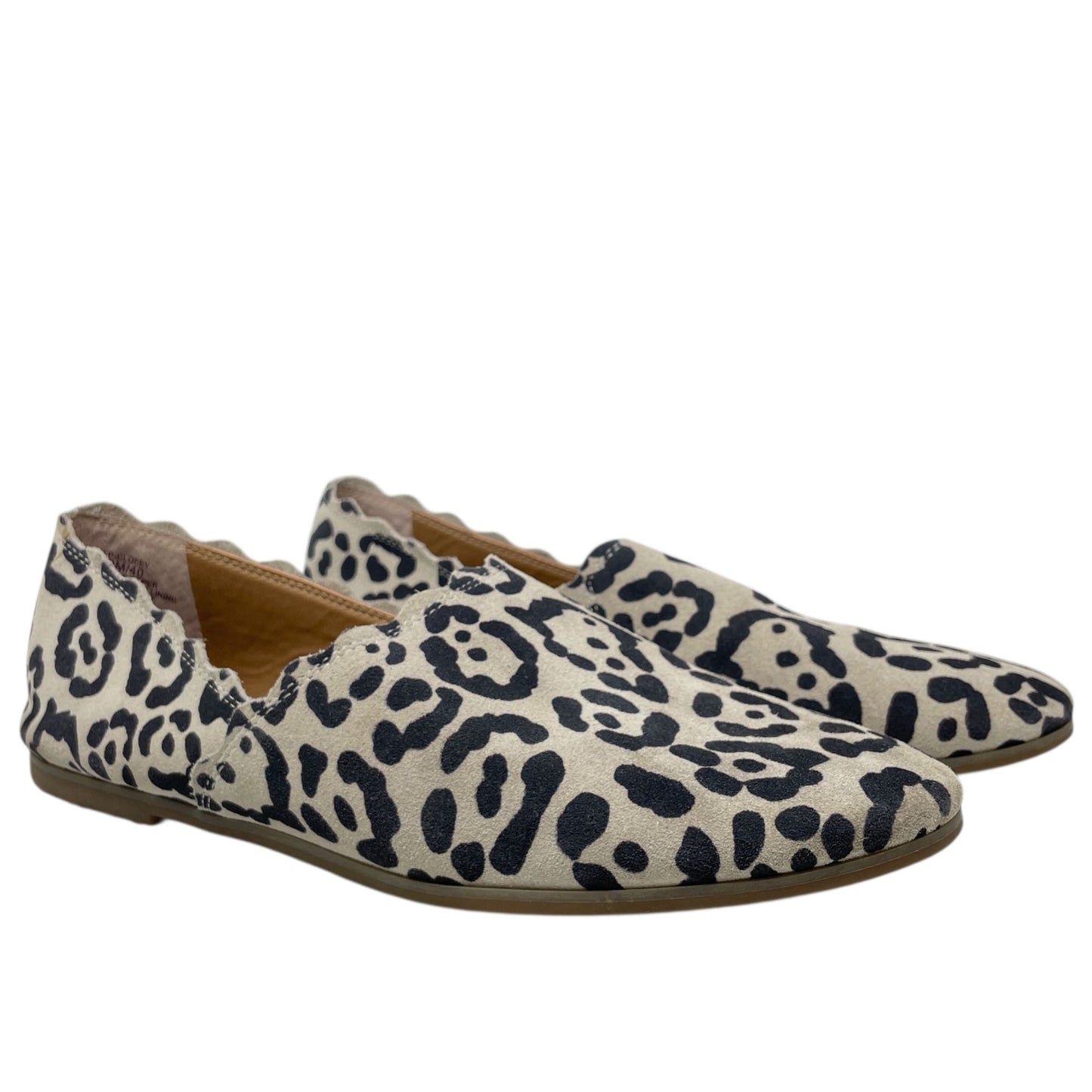 Lucky Brand Womens 9M Cloeey Scalloped Leopard Print Leather Flat Loafer Stone
