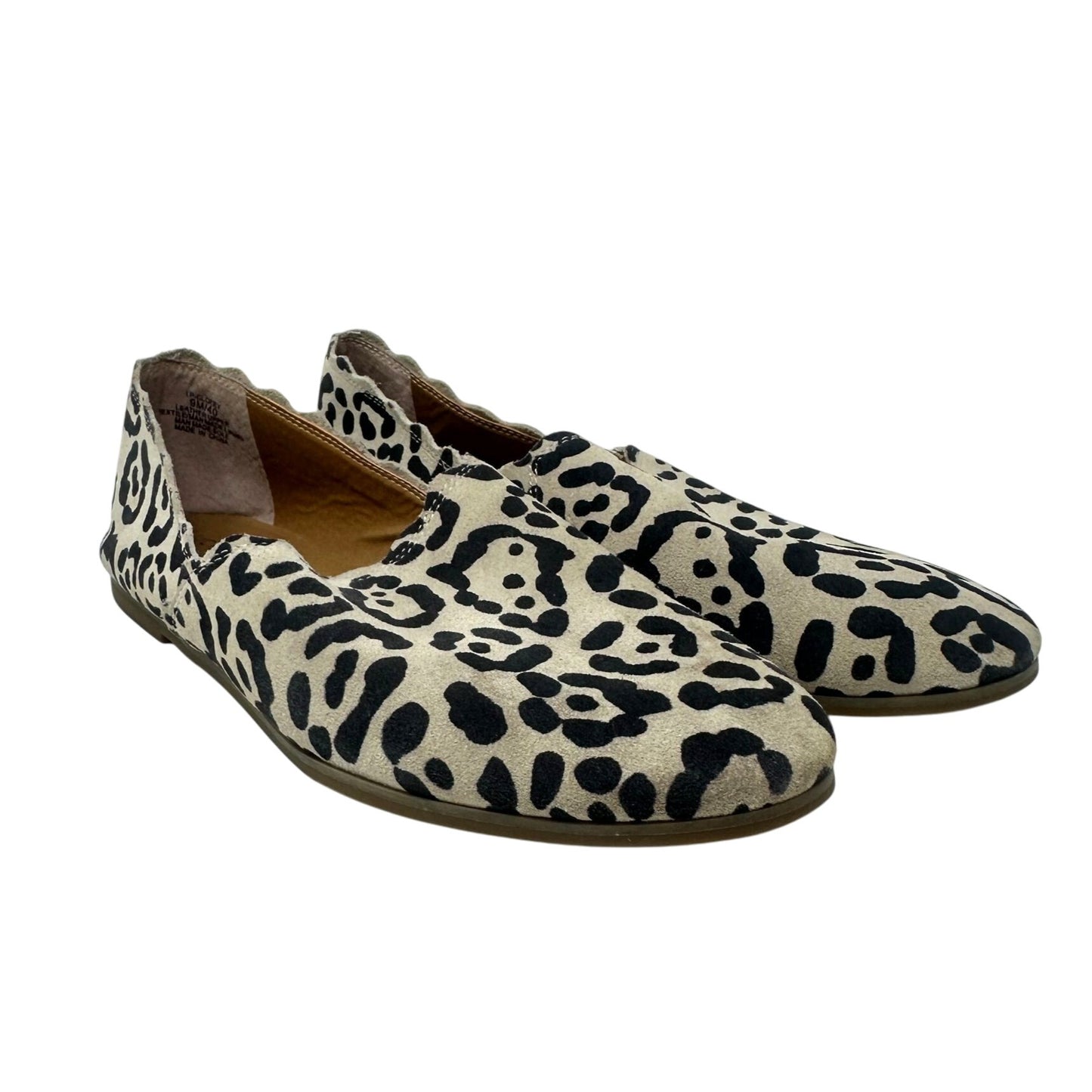 Lucky Brand Womens 9M Cloeey Scalloped Leopard Print Leather Flat Loafer Stone