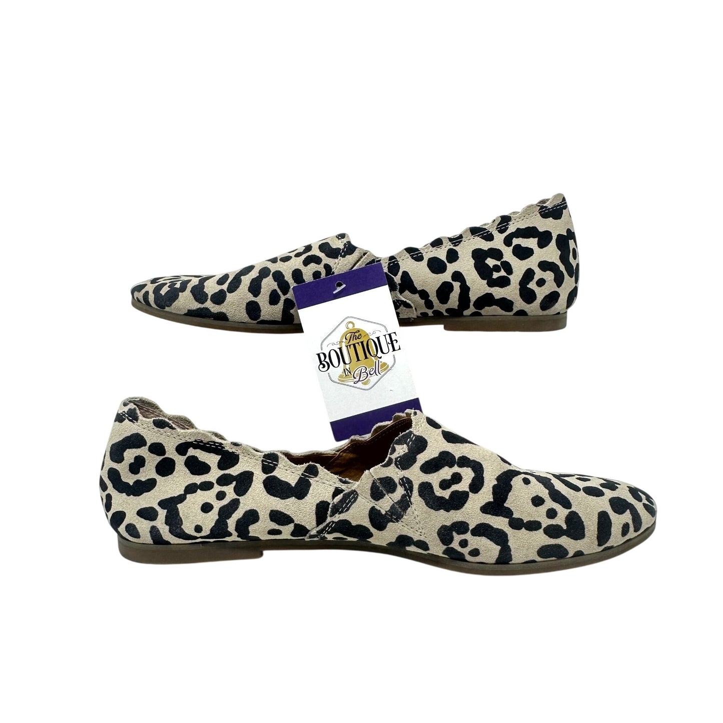 Lucky Brand Womens 9M Cloeey Scalloped Leopard Print Leather Flat Loafer Stone