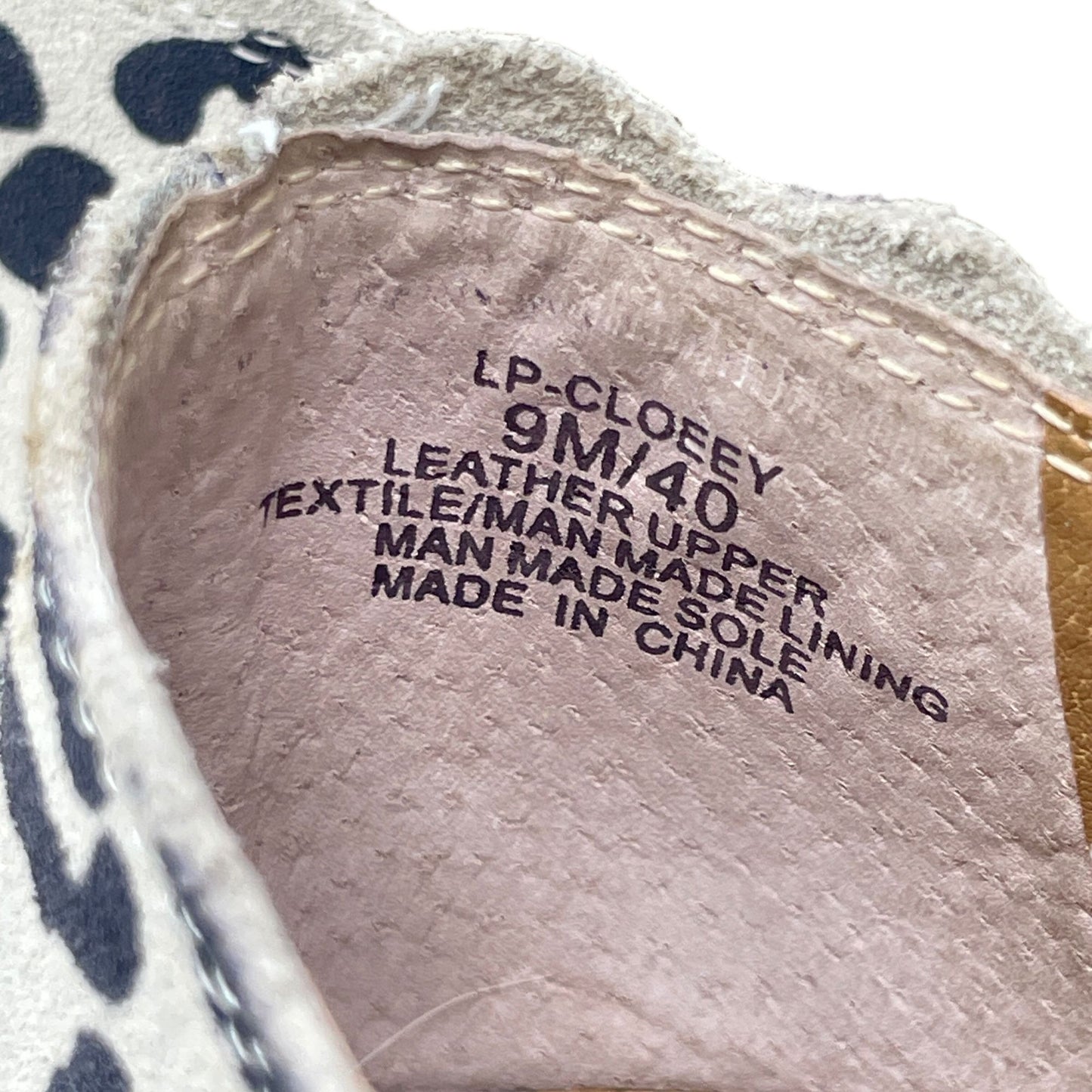 Lucky Brand Womens 9M Cloeey Scalloped Leopard Print Leather Flat Loafer Stone