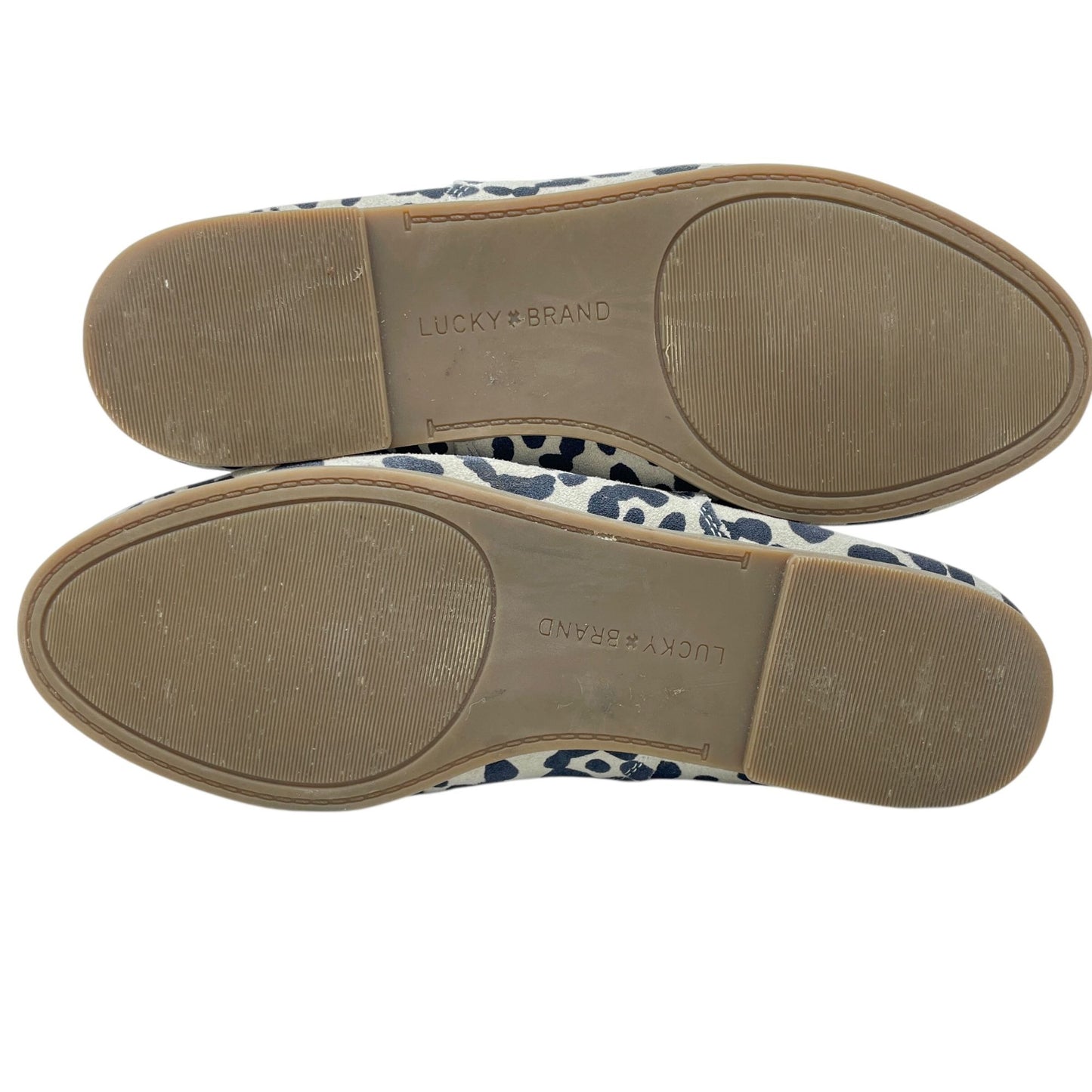 Lucky Brand Womens 9M Cloeey Scalloped Leopard Print Leather Flat Loafer Stone