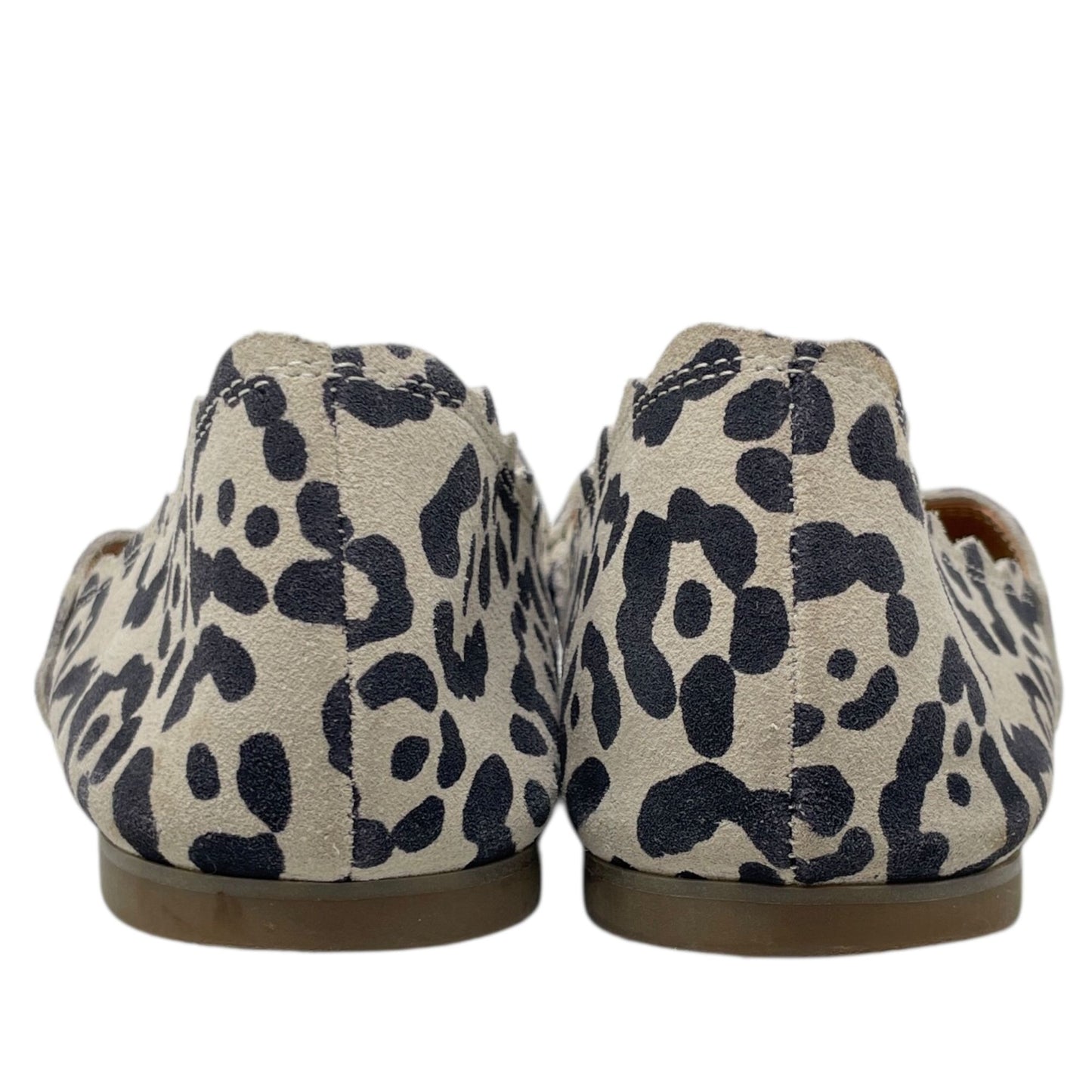 Lucky Brand Womens 9M Cloeey Scalloped Leopard Print Leather Flat Loafer Stone