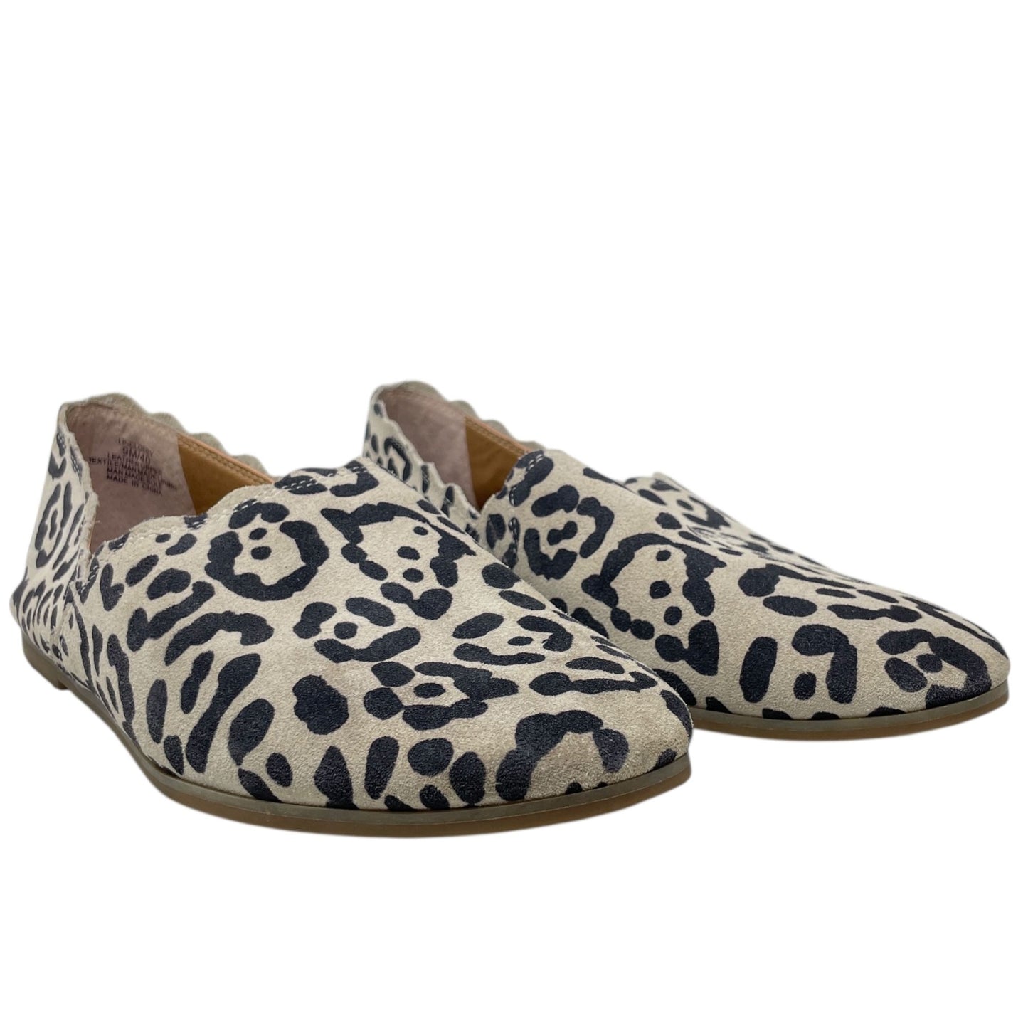 Lucky Brand Womens 9M Cloeey Scalloped Leopard Print Leather Flat Loafer Stone