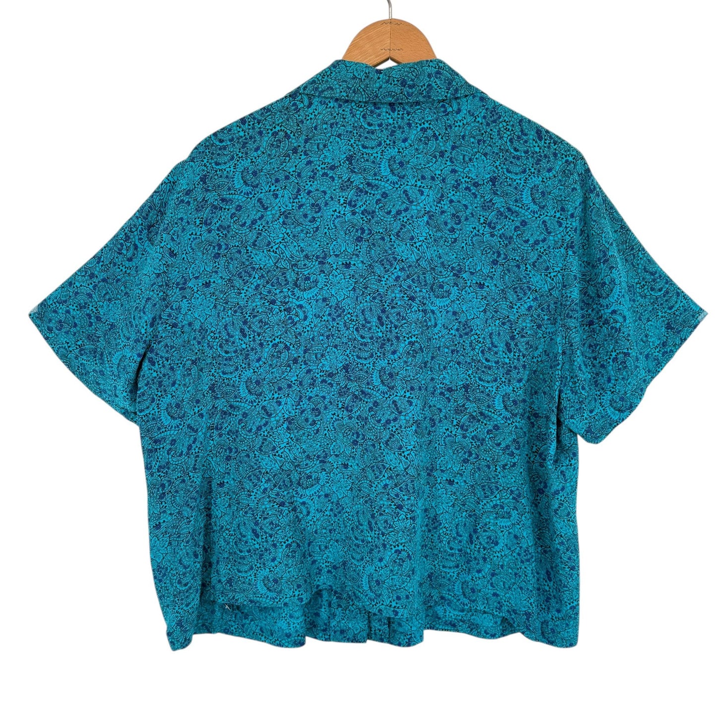 Vtg Liz Claiborne Elisabeth Silk Blouse 22P Blue Paisley Secretary Boxy Feminine