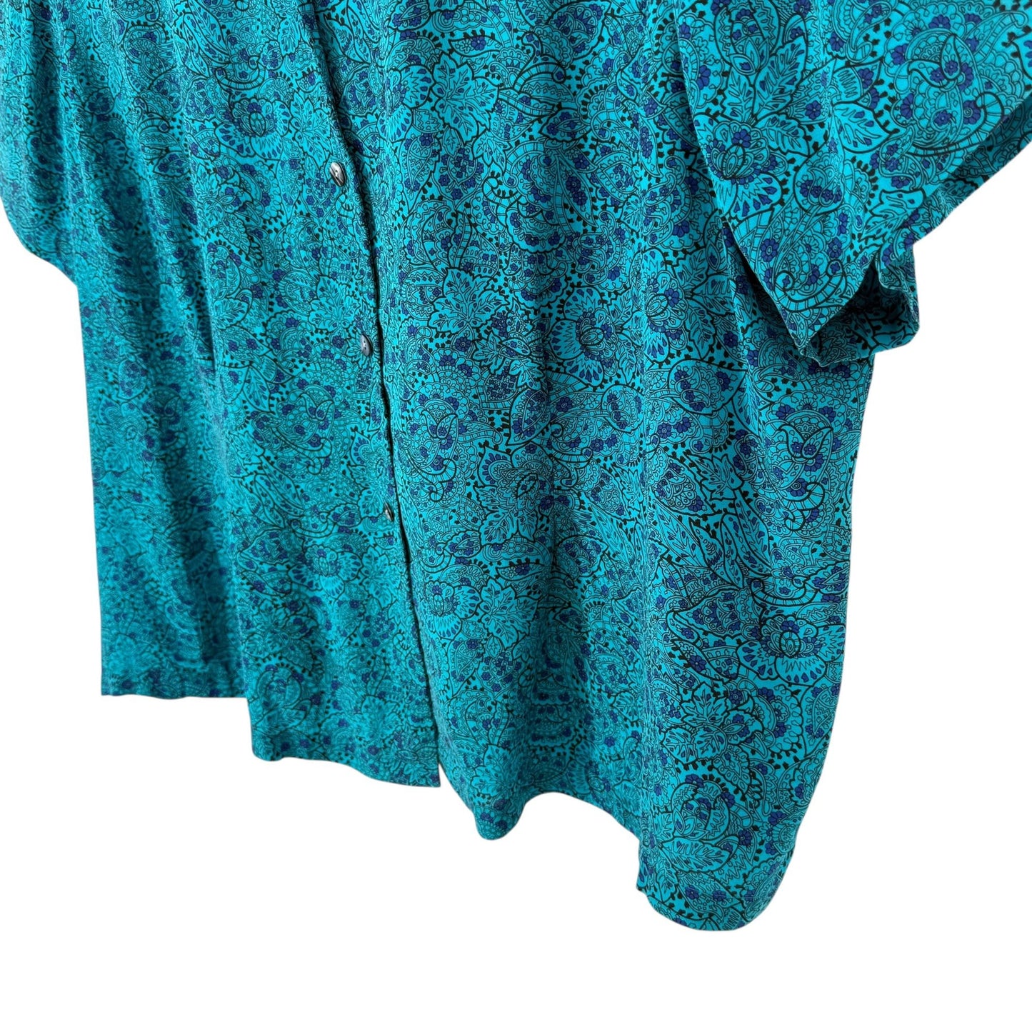 Vtg Liz Claiborne Elisabeth Silk Blouse 22P Blue Paisley Secretary Boxy Feminine