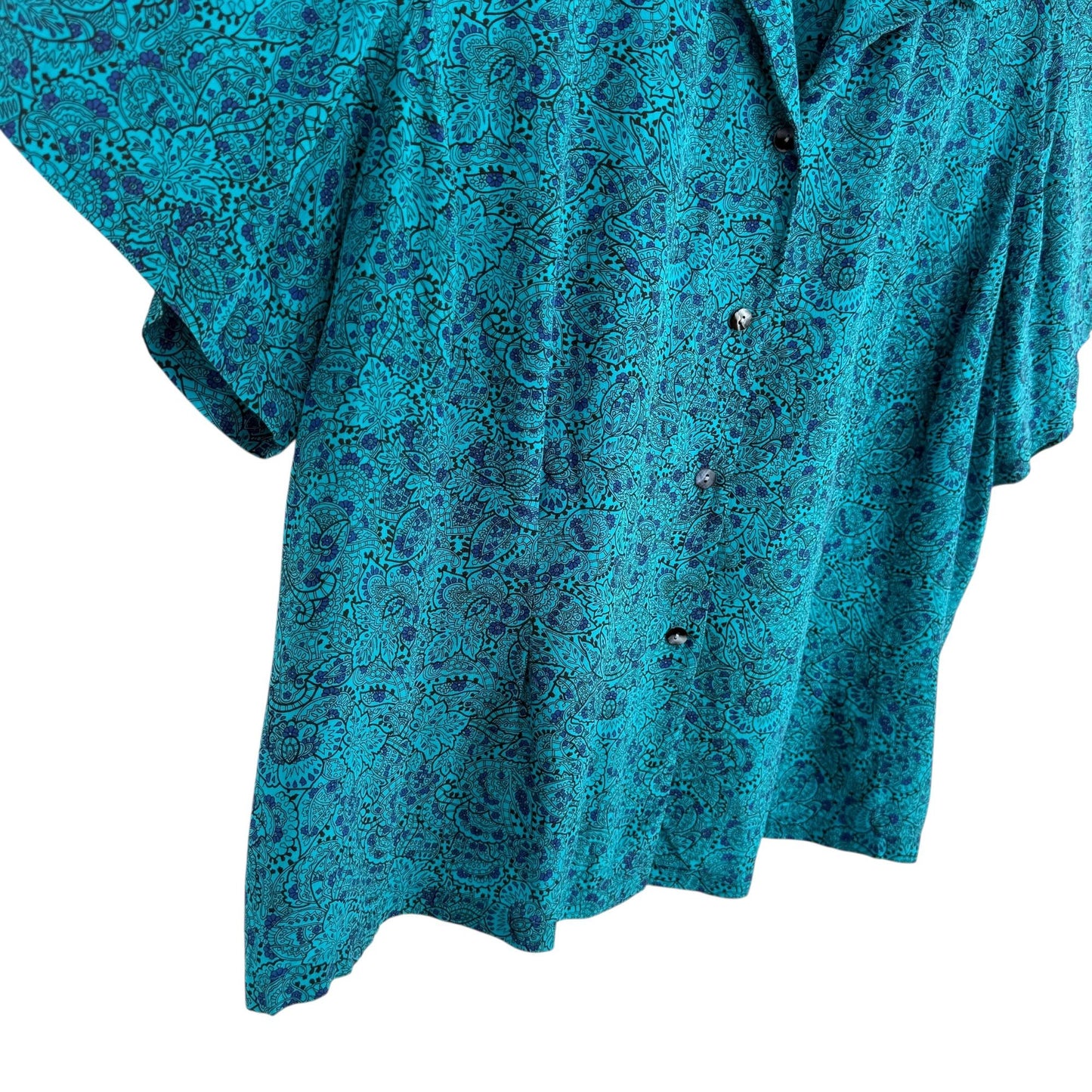 Vtg Liz Claiborne Elisabeth Silk Blouse 22P Blue Paisley Secretary Boxy Feminine