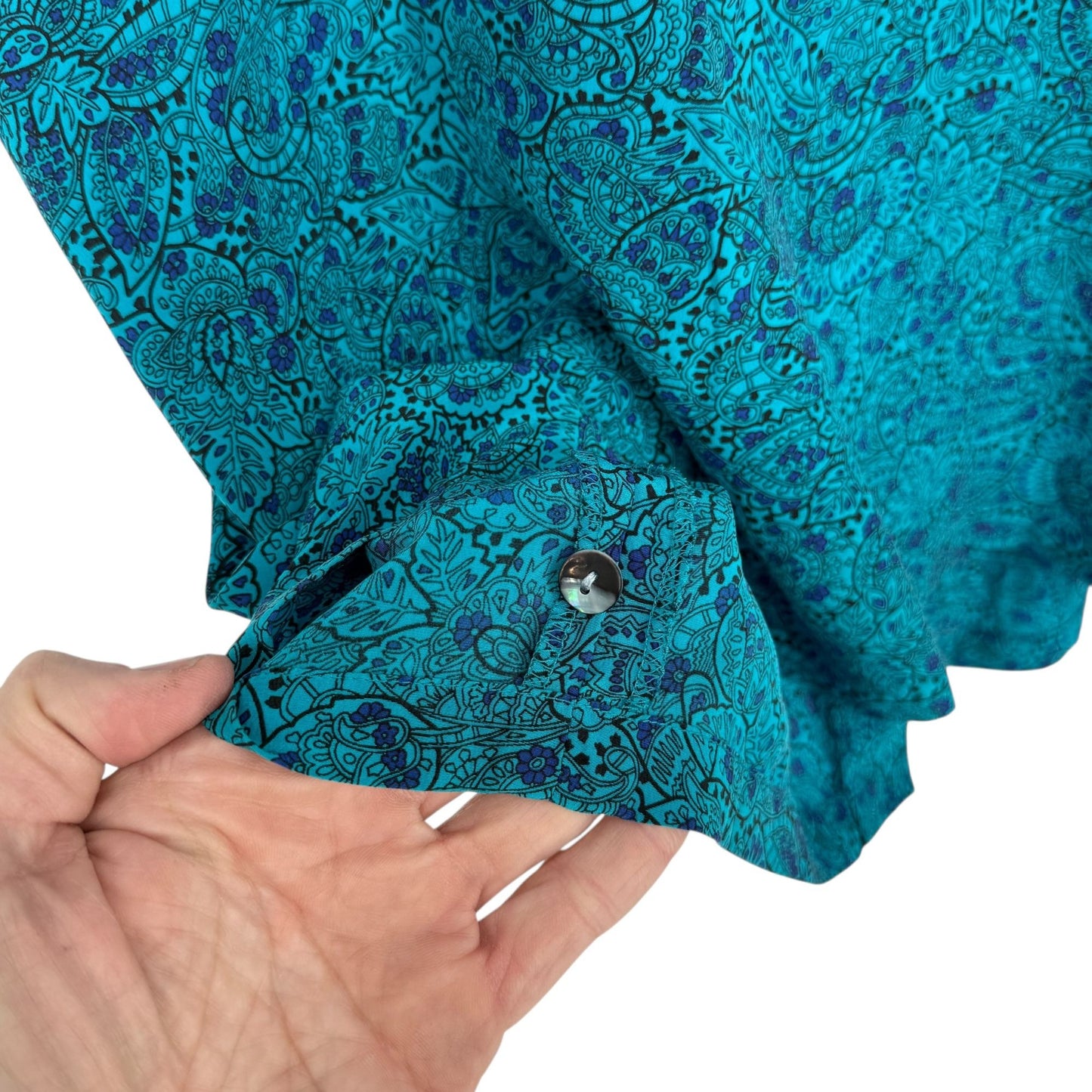 Vtg Liz Claiborne Elisabeth Silk Blouse 22P Blue Paisley Secretary Boxy Feminine