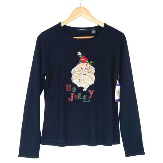 Santa Xmas Sweater K.B. Collections S Black "Be Jolly" Bling Festive Glam Kitsch