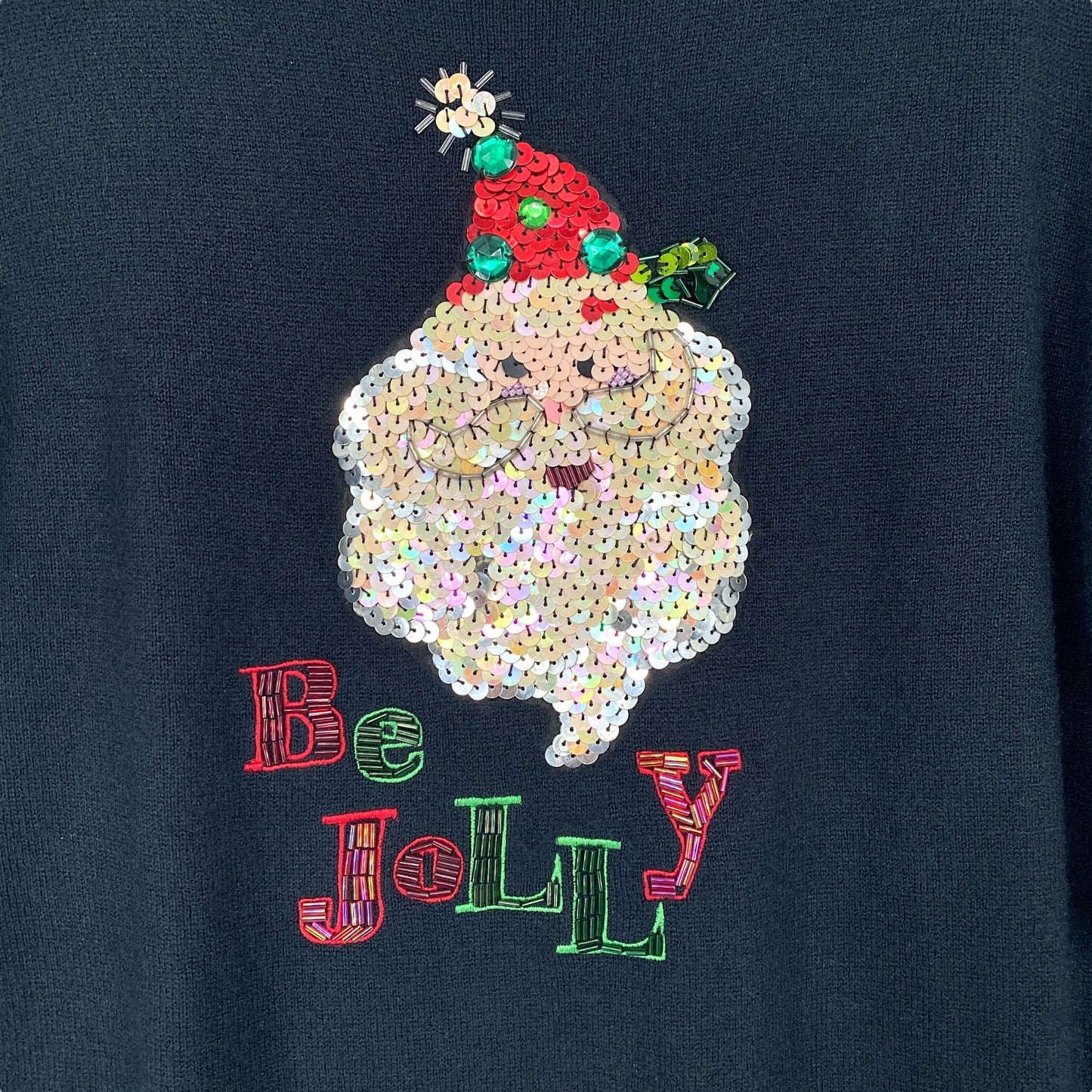Santa Xmas Sweater K.B. Collections S Black "Be Jolly" Bling Festive Glam Kitsch
