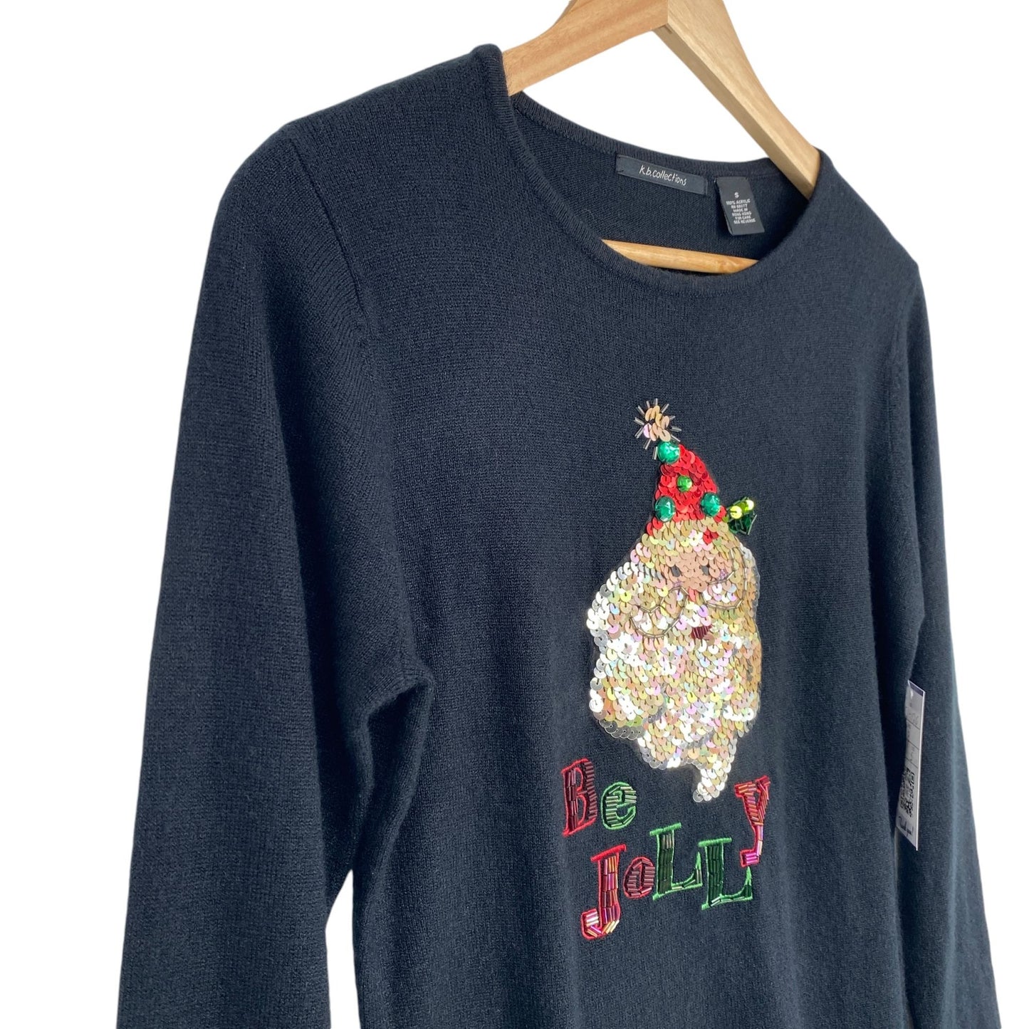 Santa Xmas Sweater K.B. Collections S Black "Be Jolly" Bling Festive Glam Kitsch