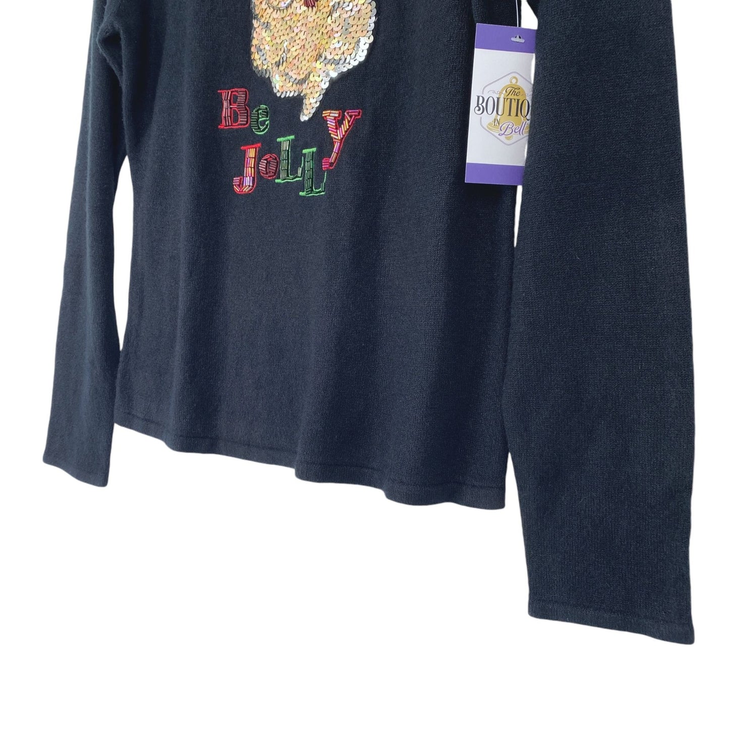 Santa Xmas Sweater K.B. Collections S Black "Be Jolly" Bling Festive Glam Kitsch