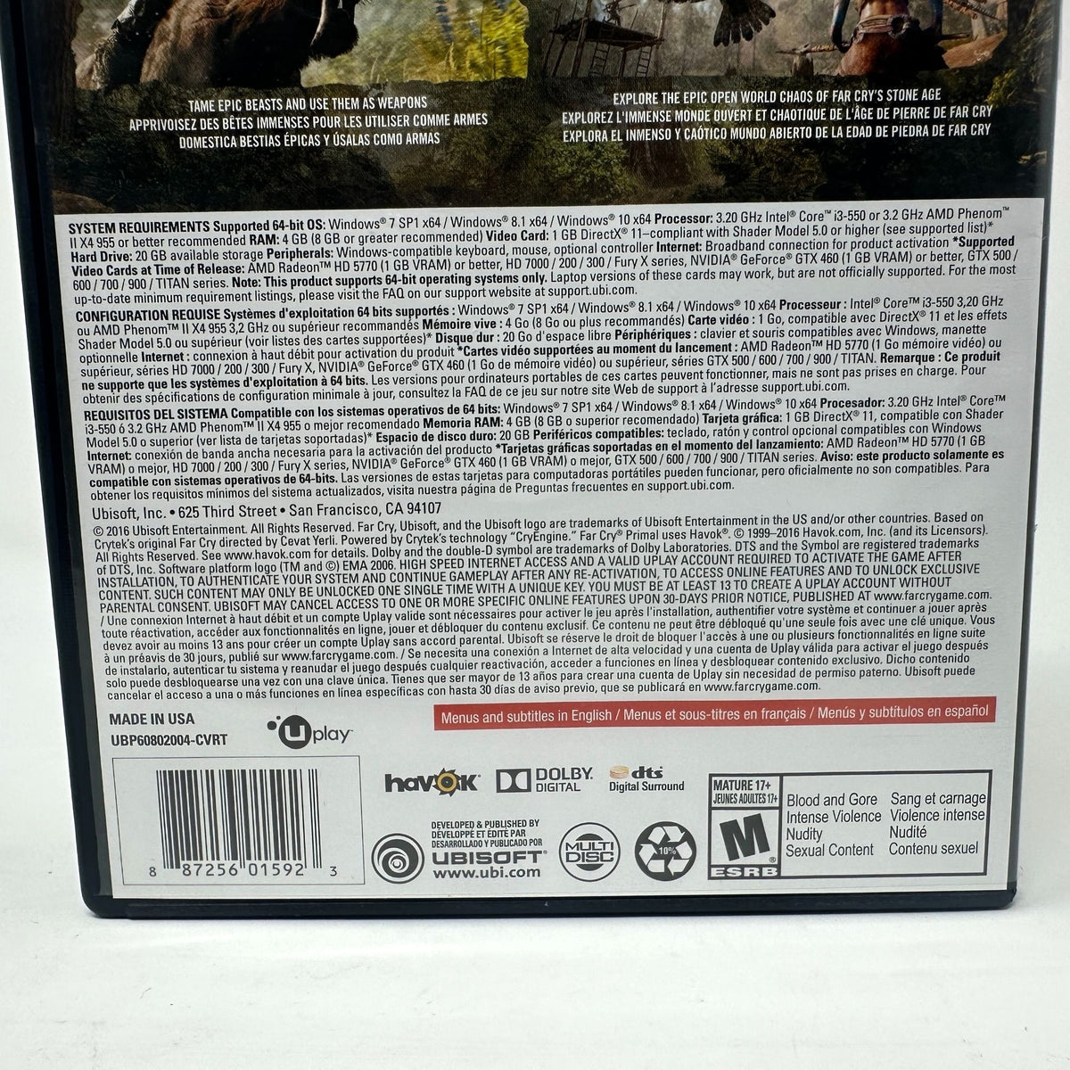 Far Cry Primal PC Game With Case & Disc Set Mature Rating