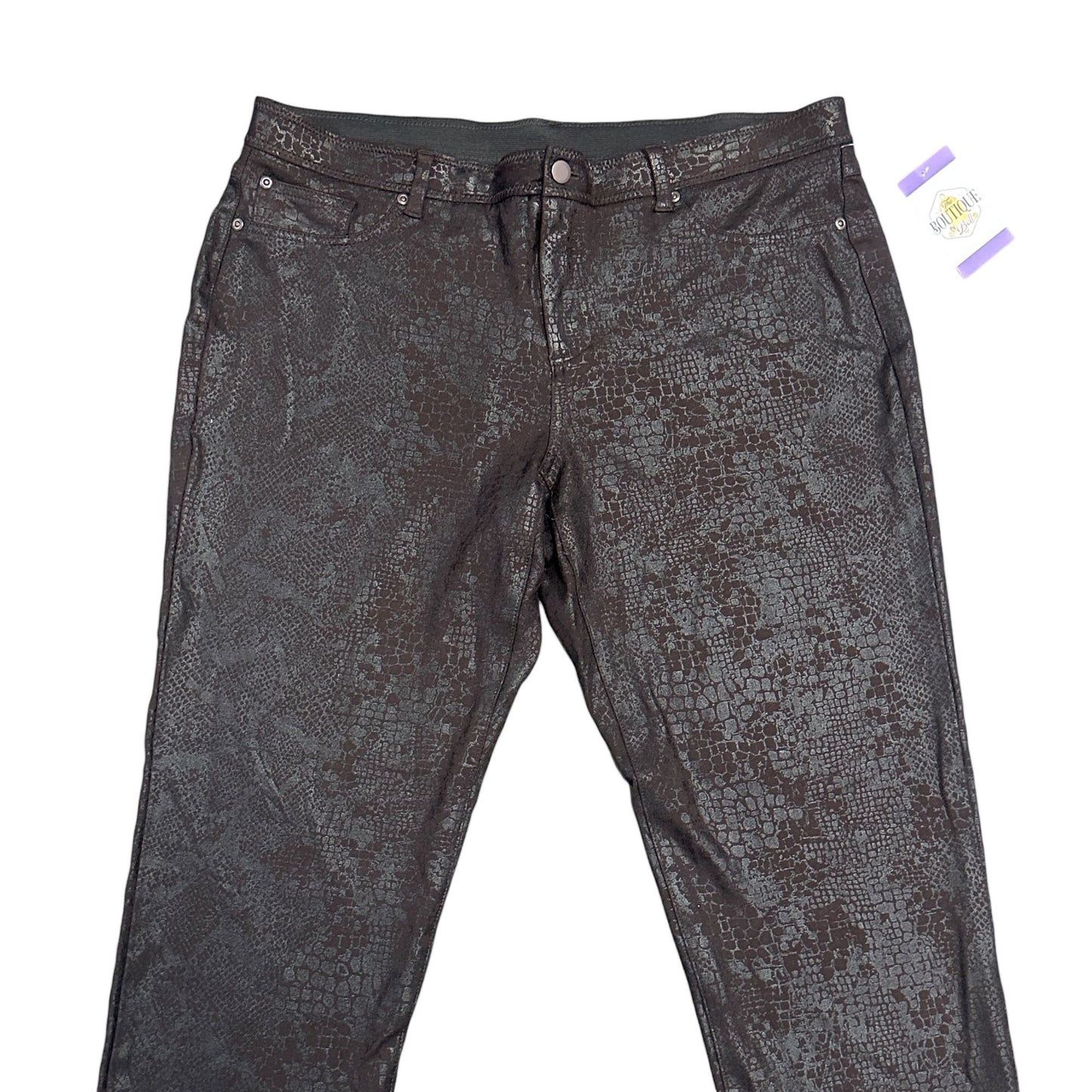 Chicos Black Metallic Snakeprint Ankle Pants Size 16 Rayon Blend Womens