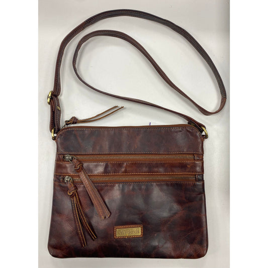 Valenchi Distressed Brown Leather Triple Zip Crossbody Purse