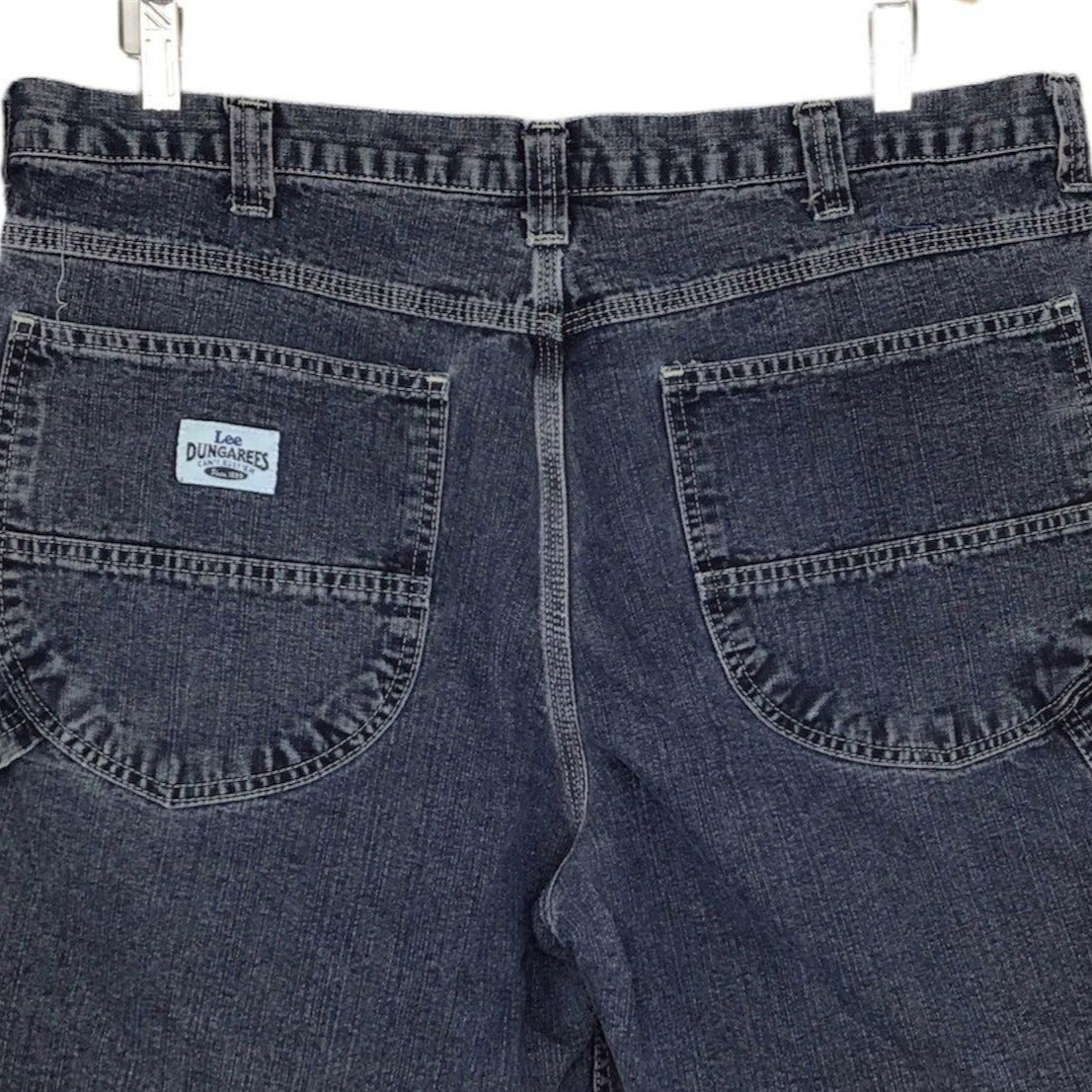 Vintage Lee Dungarees Shorts Jorts Denim Blue Jean Hammer Loop 90s Y2K Mens 38R