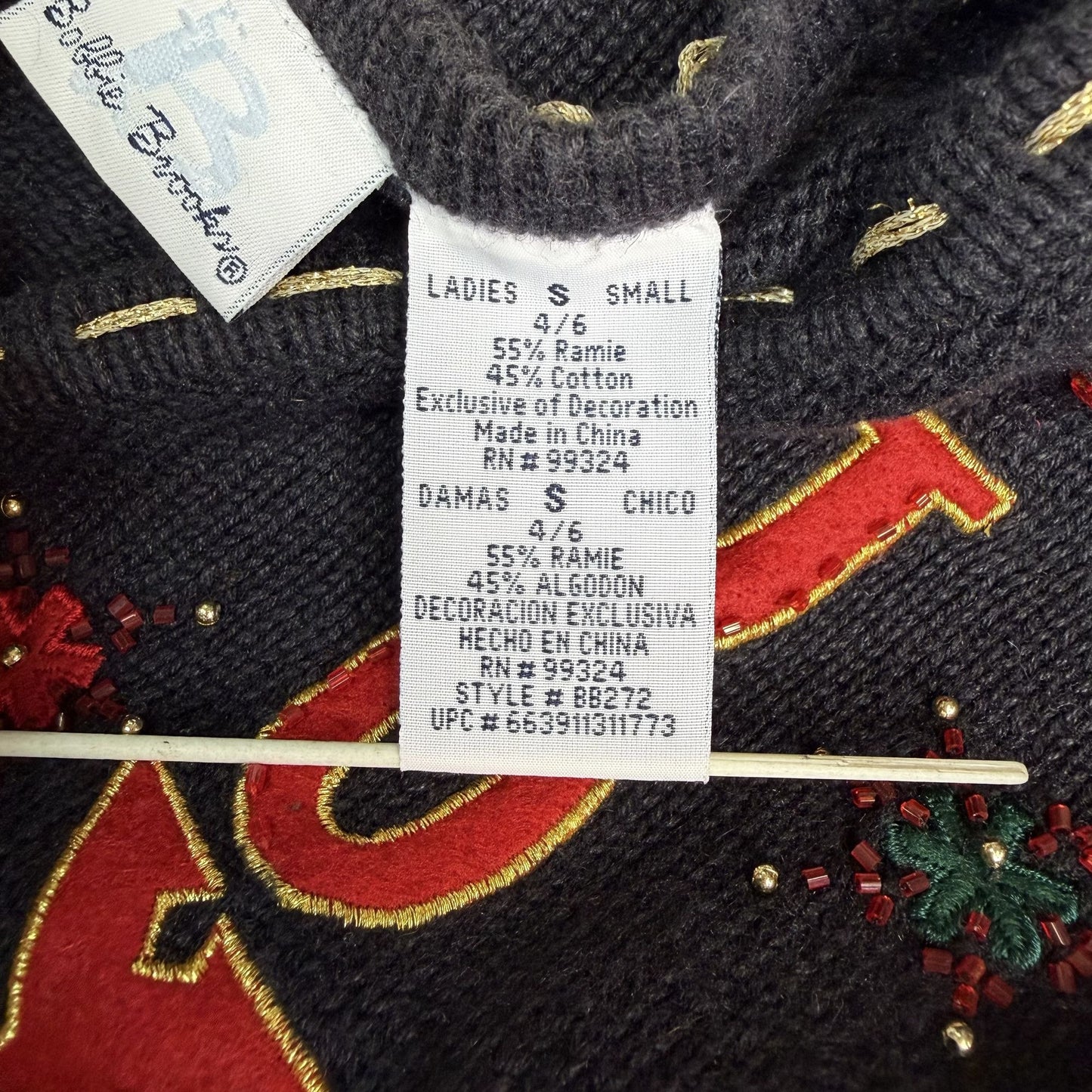 Bobbie Brooks Womens S Christmas Sweater Vest Black Festive Embroidered Beaded