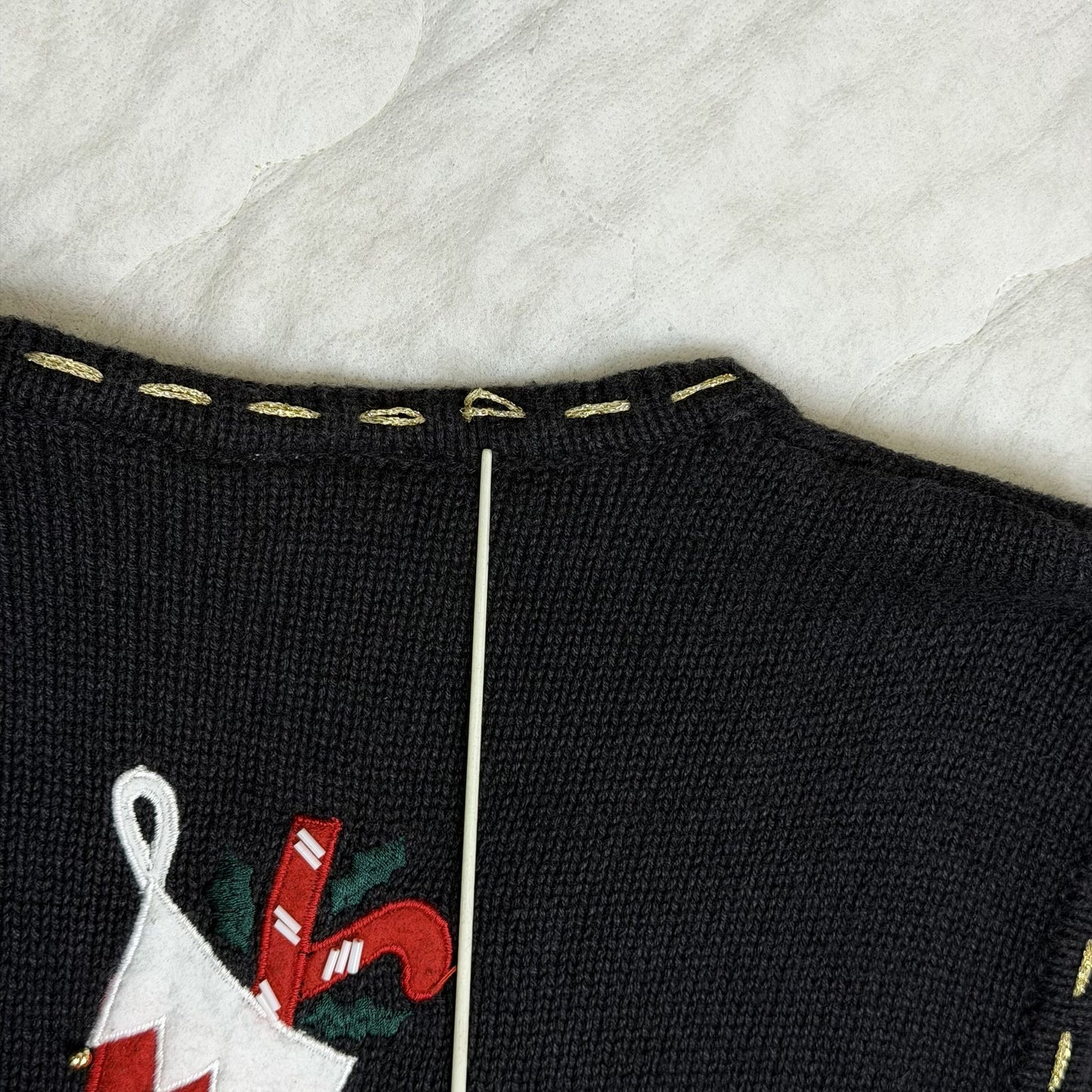 Bobbie Brooks Womens S Christmas Sweater Vest Black Festive Embroidered Beaded