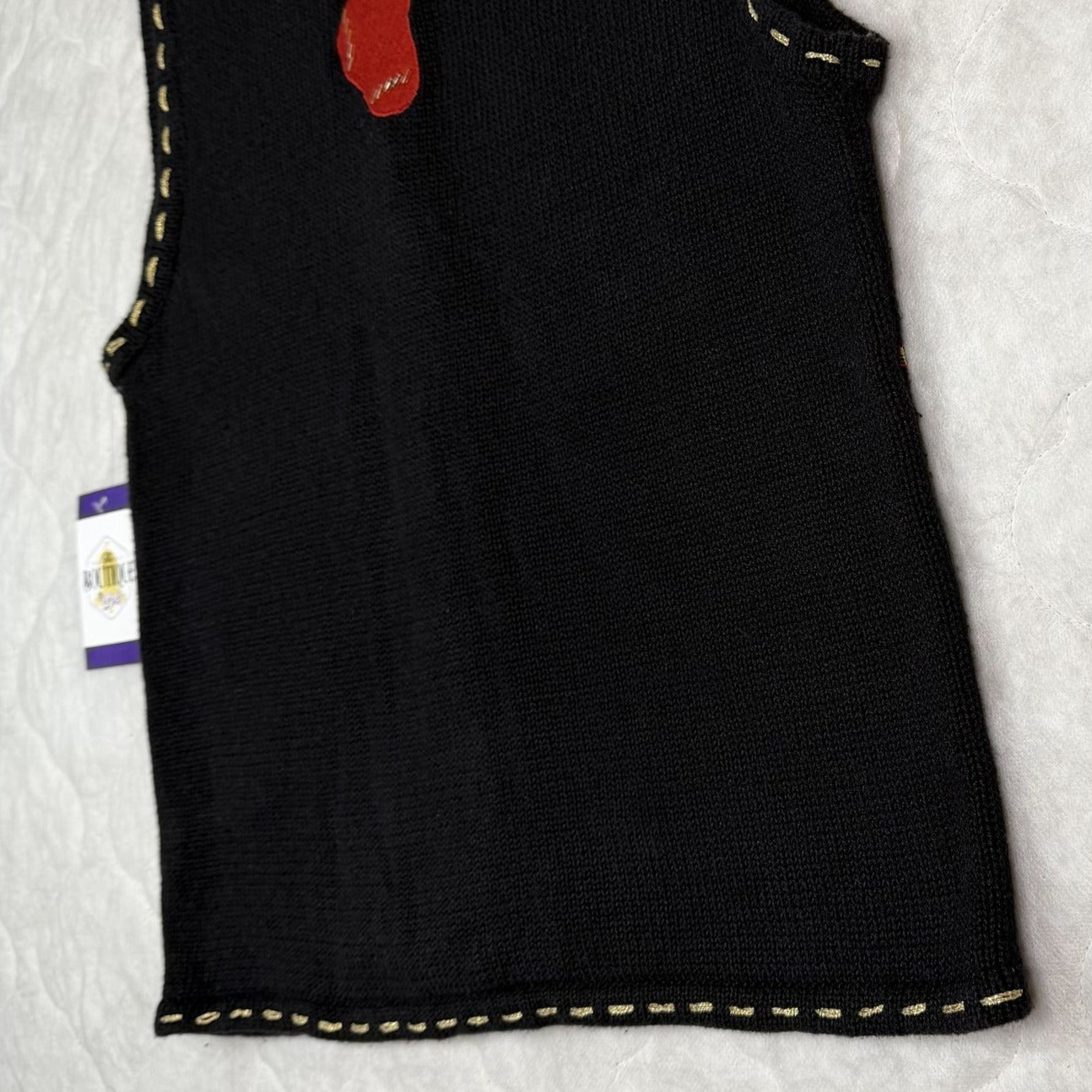 Bobbie Brooks Womens S Christmas Sweater Vest Black Festive Embroidered Beaded