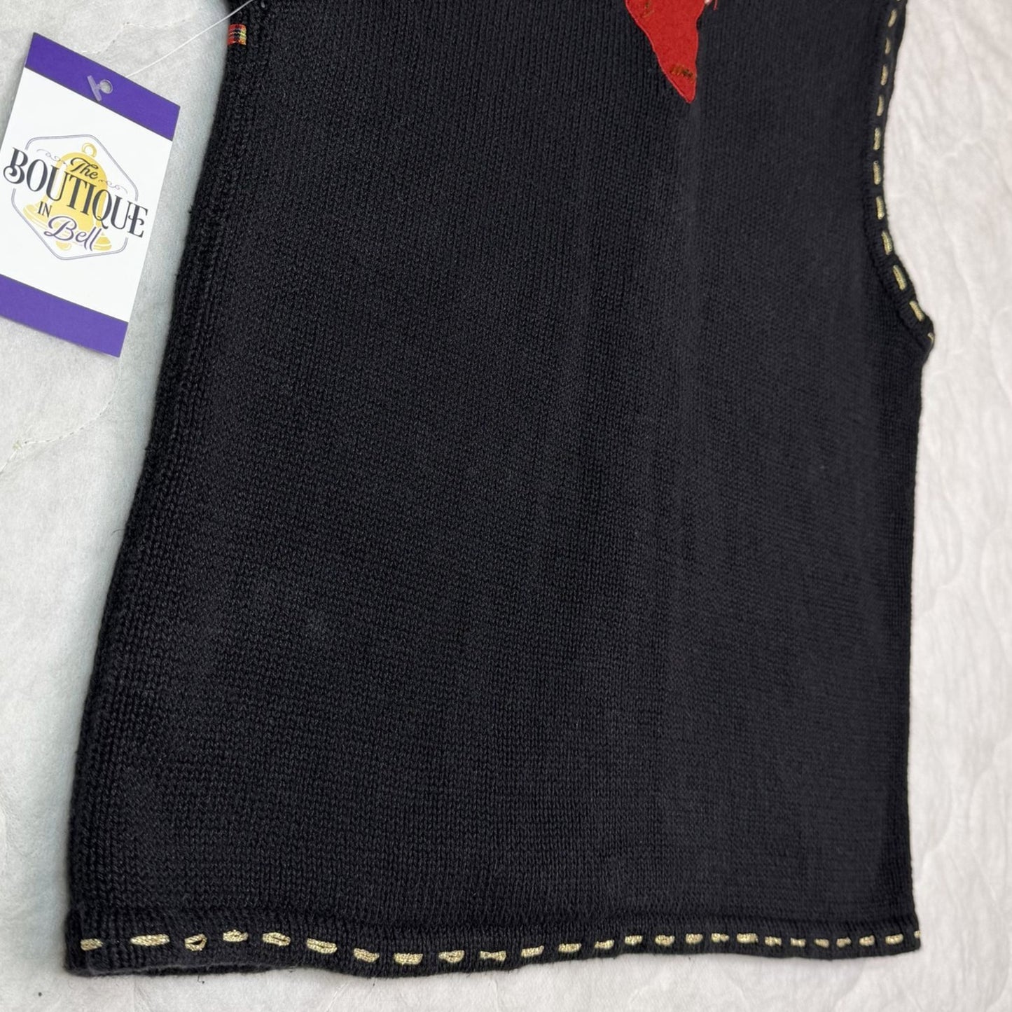 Bobbie Brooks Womens S Christmas Sweater Vest Black Festive Embroidered Beaded
