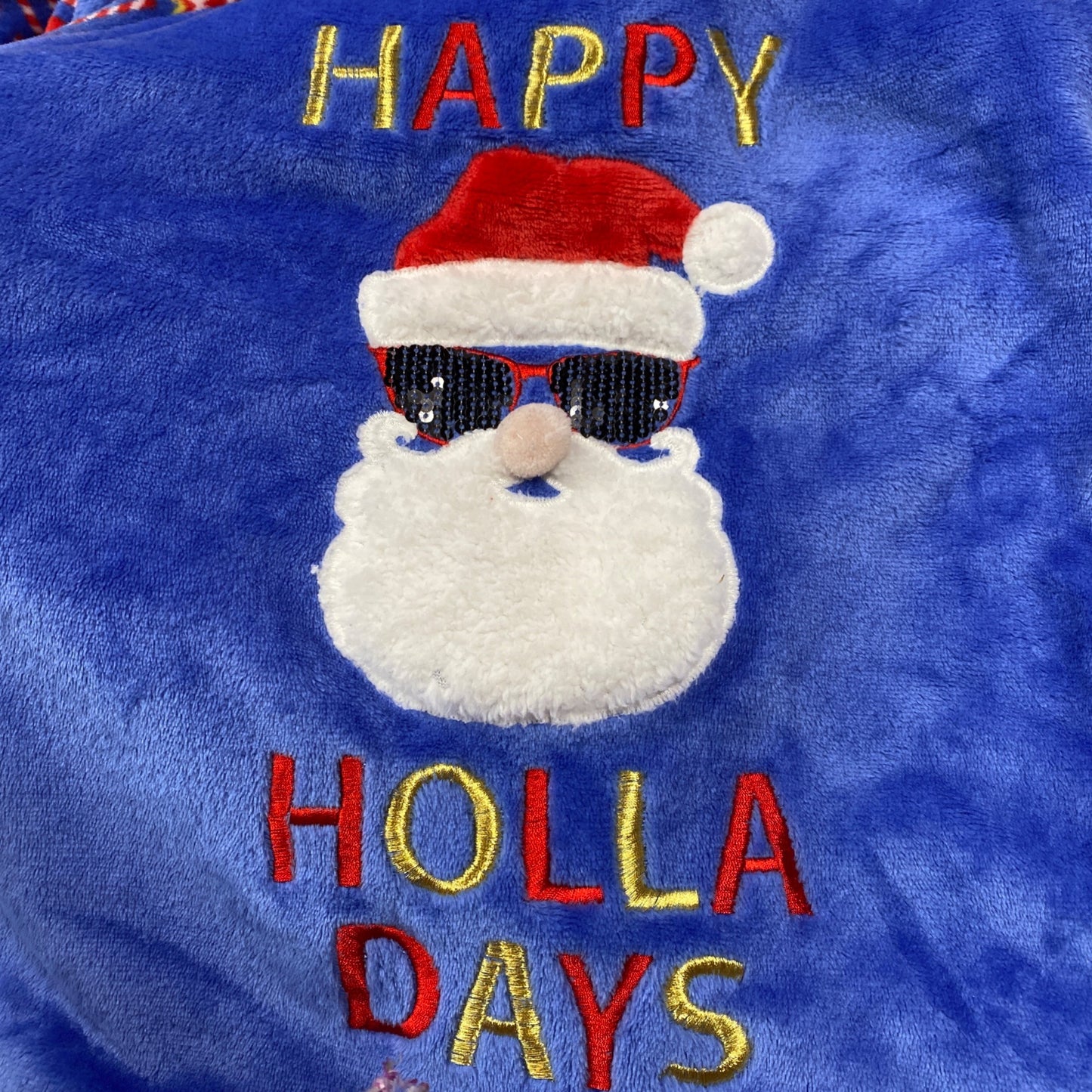 Secret Treasures M Fleece PJ Set "Happy Holla Days" 3D Santa Sequin Joggers