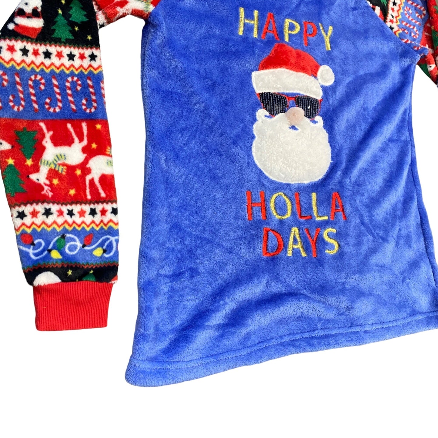 Secret Treasures M Fleece PJ Set "Happy Holla Days" 3D Santa Sequin Joggers