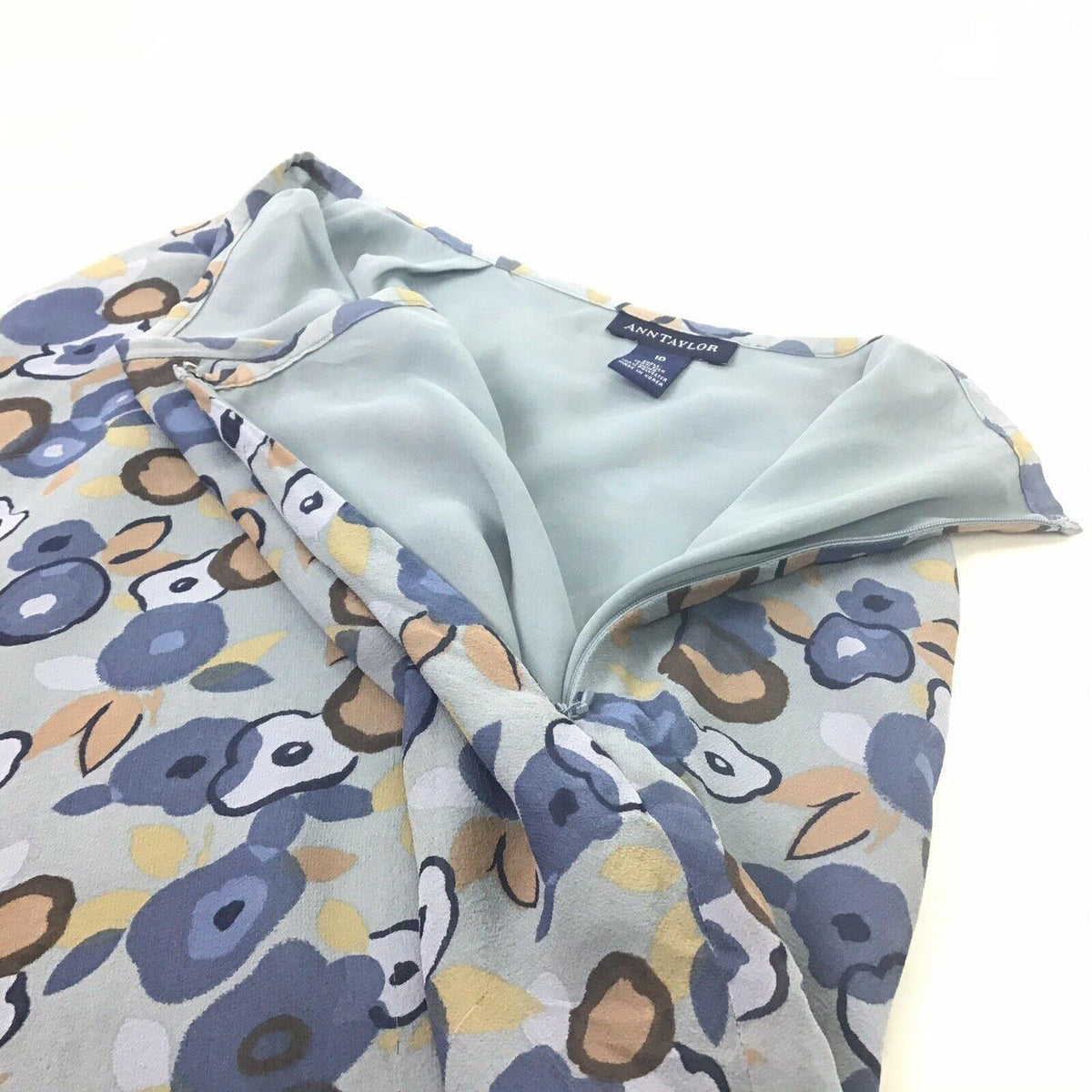 Ann Taylor 10 Blue Floral Silk Midi Skirt Ruffle Hem Lined Contemporary Abstract