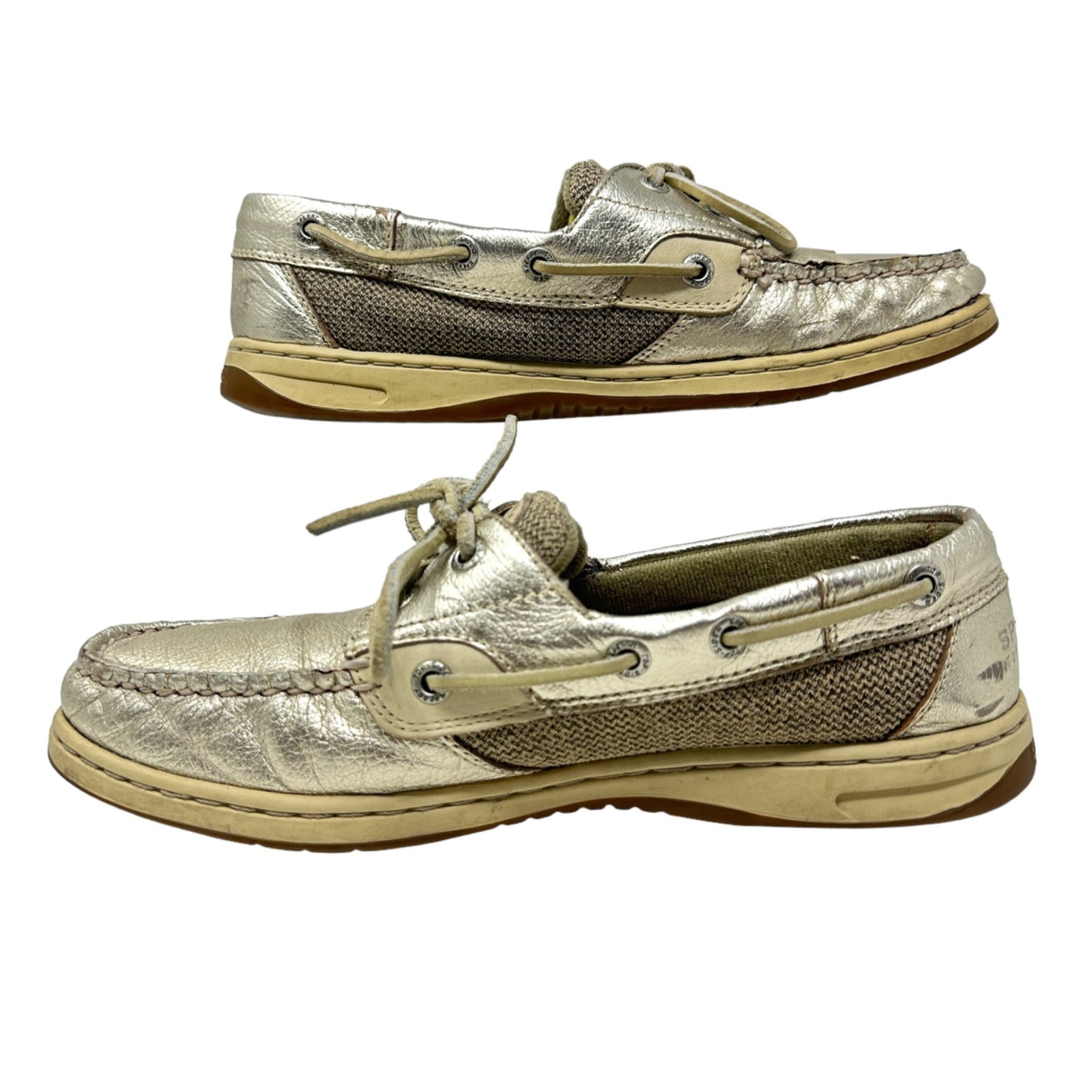 Sperry Top Sider Womens 7.5 Angelfish Gold Boat Shoe 9174400 Metallic Deck 2-Eye