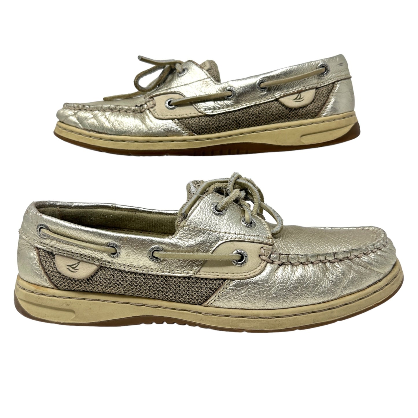 Sperry Top Sider Womens 7.5 Angelfish Gold Boat Shoe 9174400 Metallic Deck 2-Eye