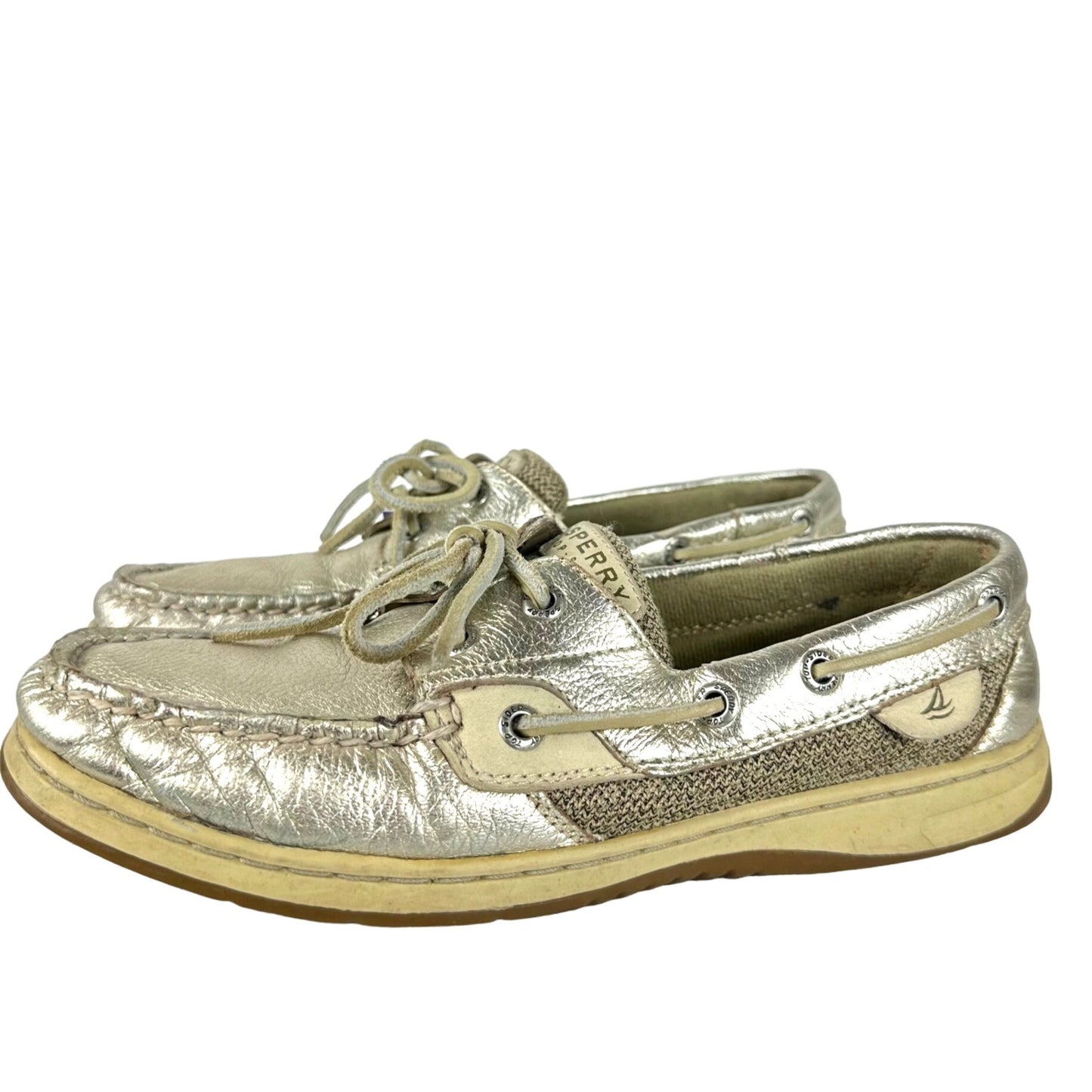 Sperry Top Sider Womens 7.5 Angelfish Gold Boat Shoe 9174400 Metallic Deck 2-Eye