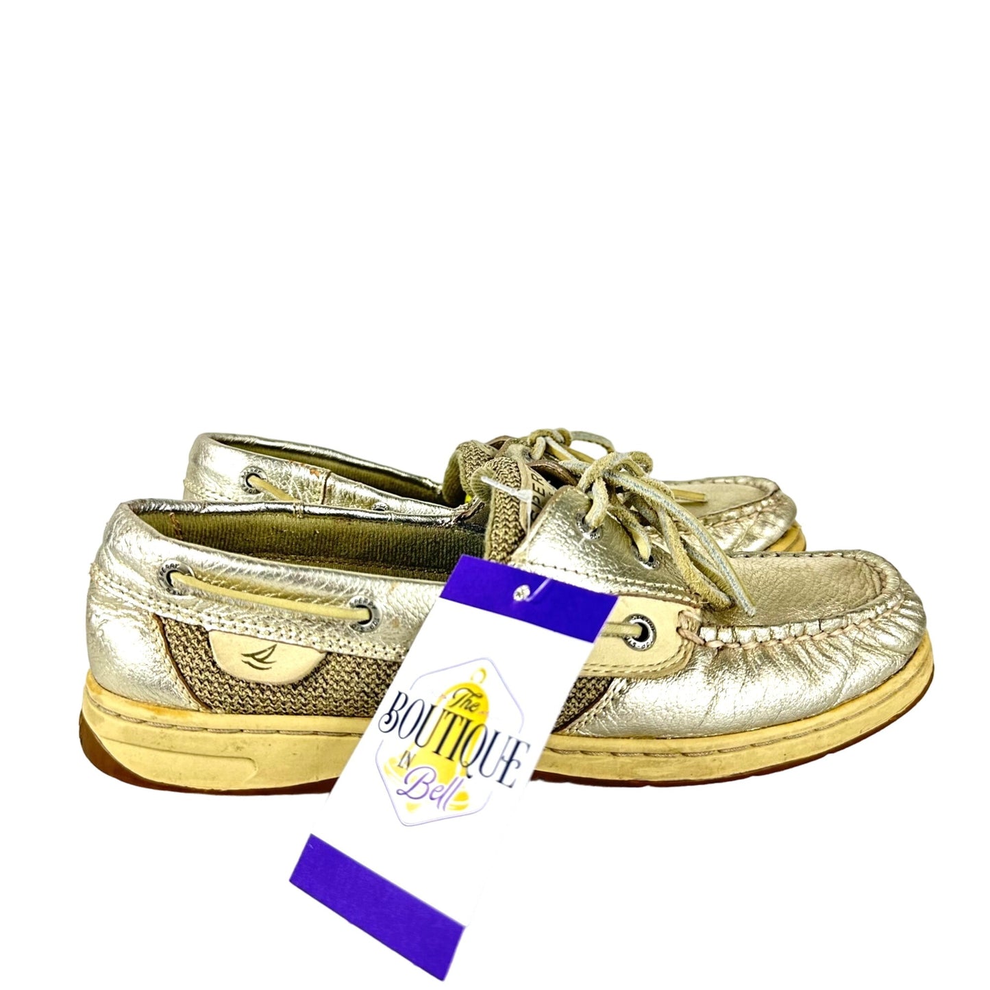 Sperry Top Sider Womens 7.5 Angelfish Gold Boat Shoe 9174400 Metallic Deck 2-Eye