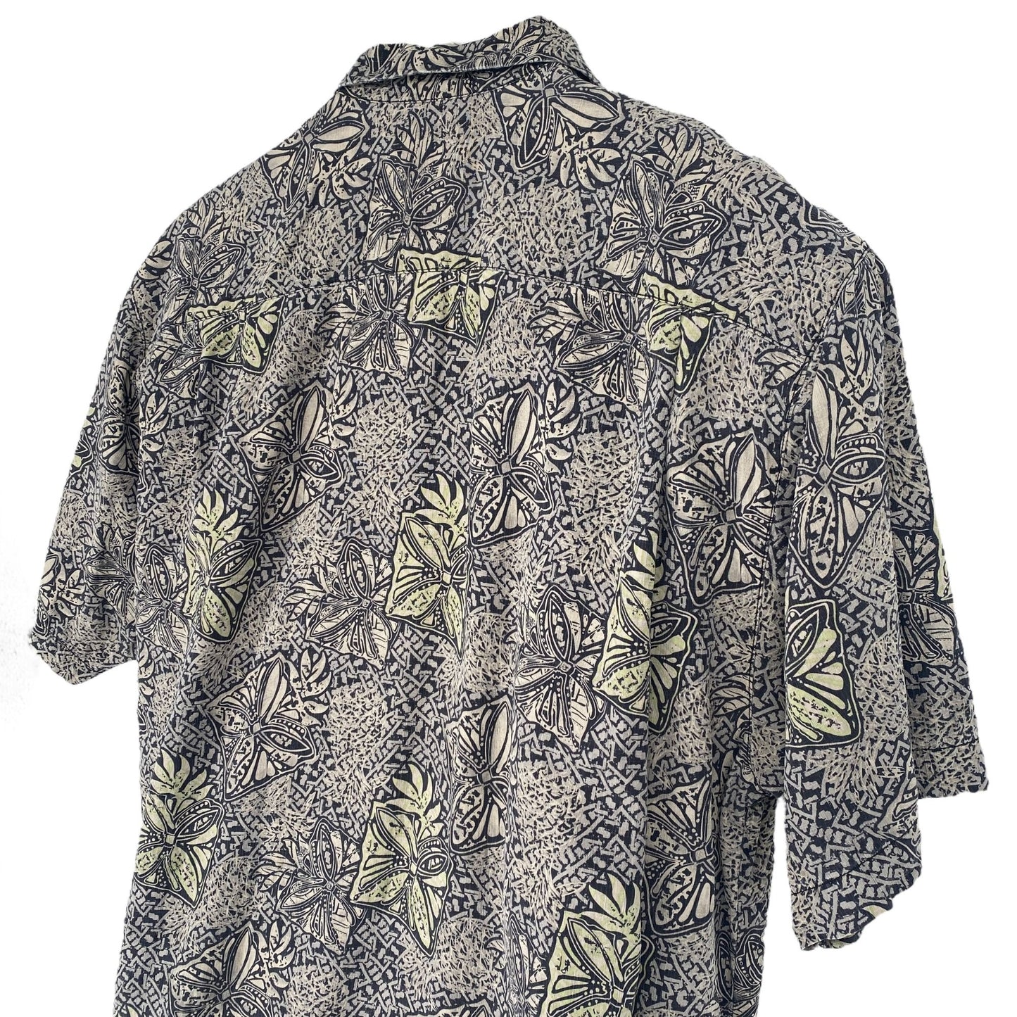 Tommy Bahama Mens XL Hawaiian Camp Shirt 100% Silk Black Green Copyrighted Print