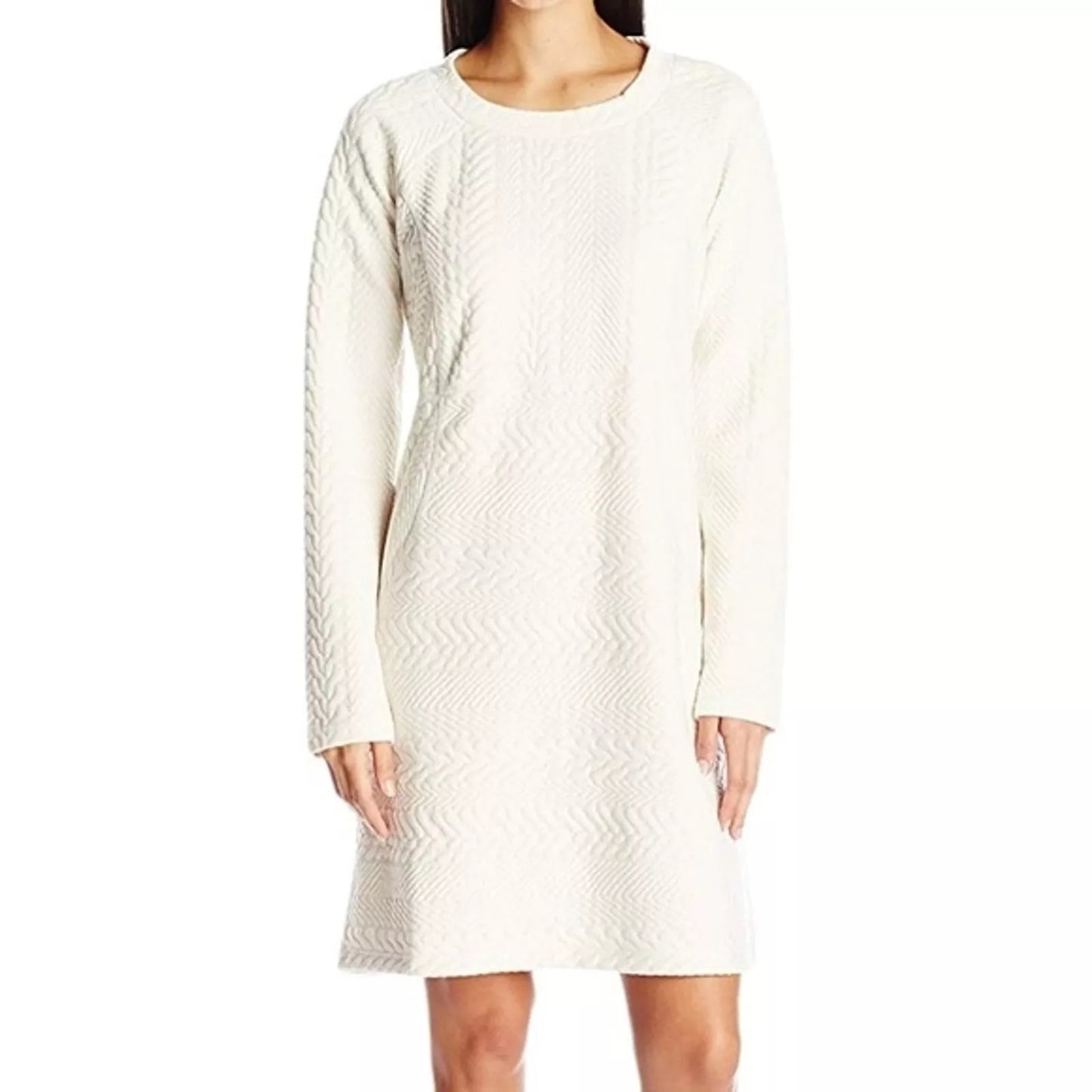 PrAna Macee Dress Shift M Ivory Quilted Textured Jacquard Minimal Quiet Luxury